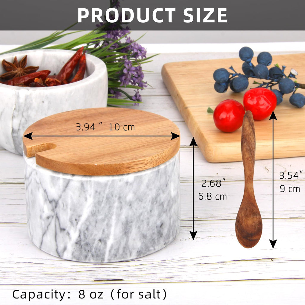Salzdose Marmor mit Holzdeckel und Löffel Salz- oder Pfefferstreuerschale aus Stein, Salzstreuer, Salzbehälter Gewürzbehälter, Behälter, Behälterhalter, Behälter für die Küche (Schwarze Schüssel)