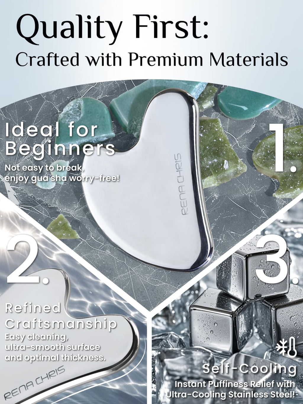 Rena Chris Stainless Steel Gua Sha Stone, Guasha Stone for Jaw Lines Firming and Reducing Face Swelling, Skin Care Gift - Silver