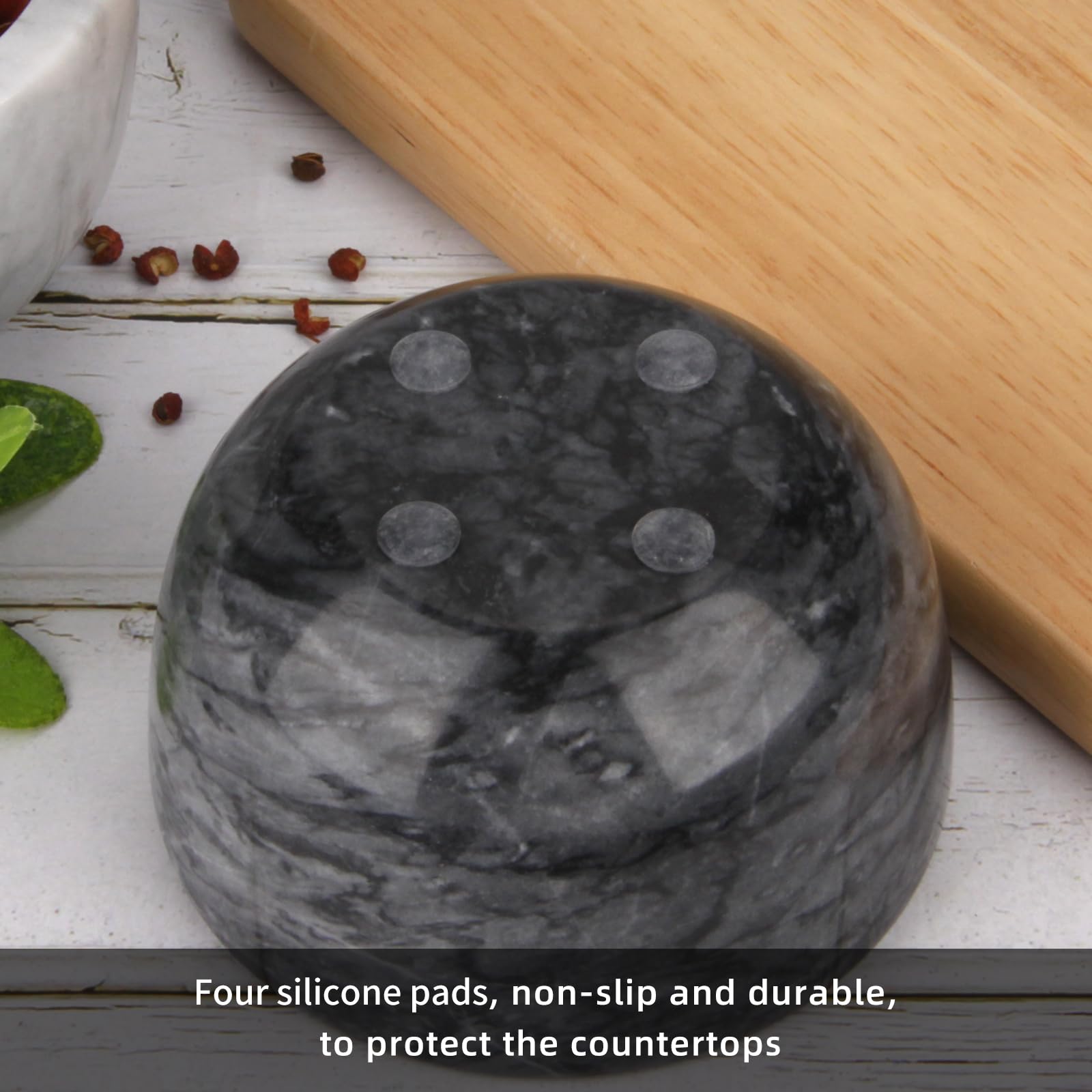 Salzdose Marmor mit Holzdeckel und Löffel Salz- oder Pfefferstreuerschale aus Stein, Salzstreuer, Salzbehälter Gewürzbehälter, Behälter, Behälterhalter, Behälter für die Küche (Schwarze Schüssel)