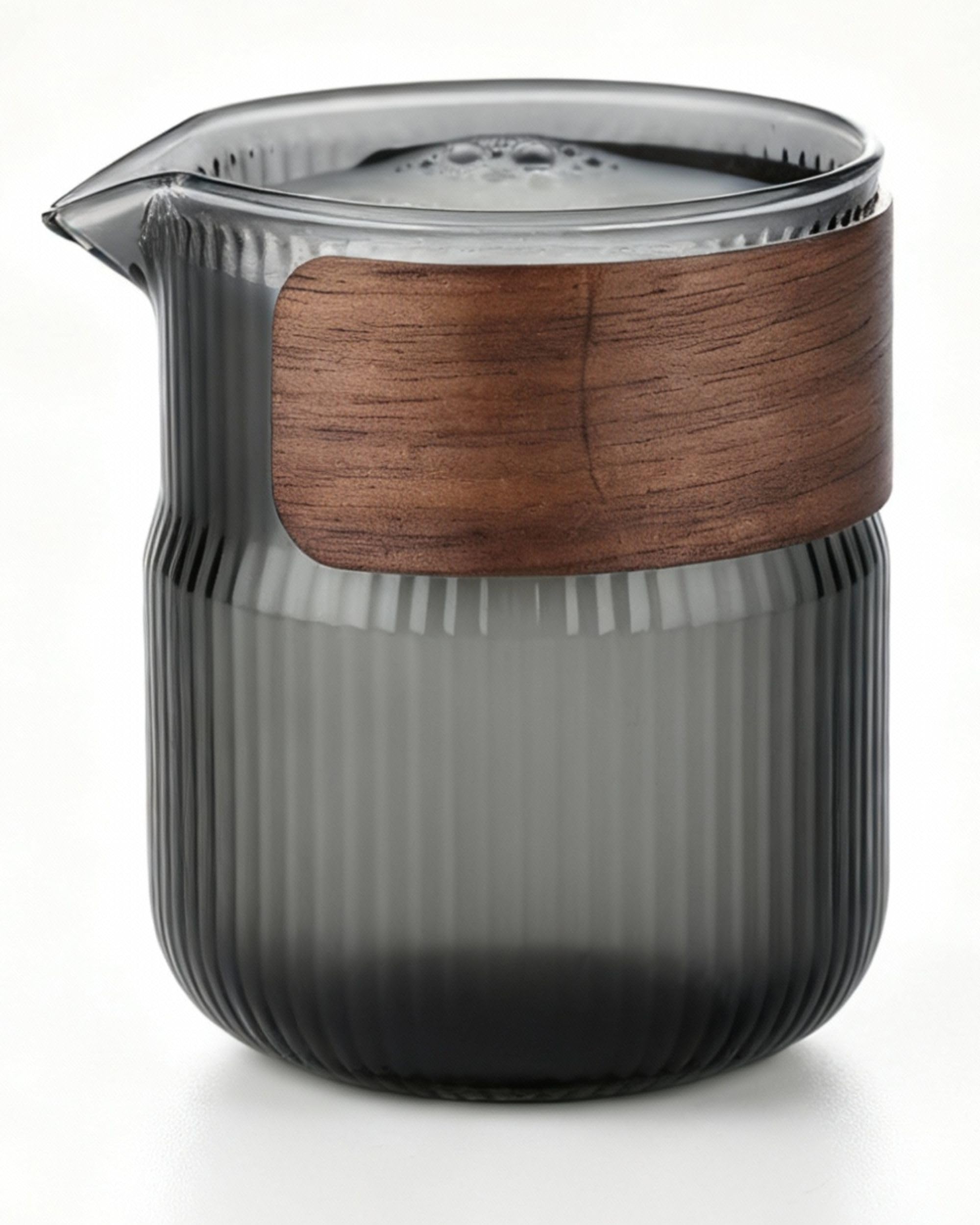 Holzwurm Glass Carafe 1 L - Ribbed Water Carafe with Walnut Wooden Coat, Elegant Water Carafe for Home and Office