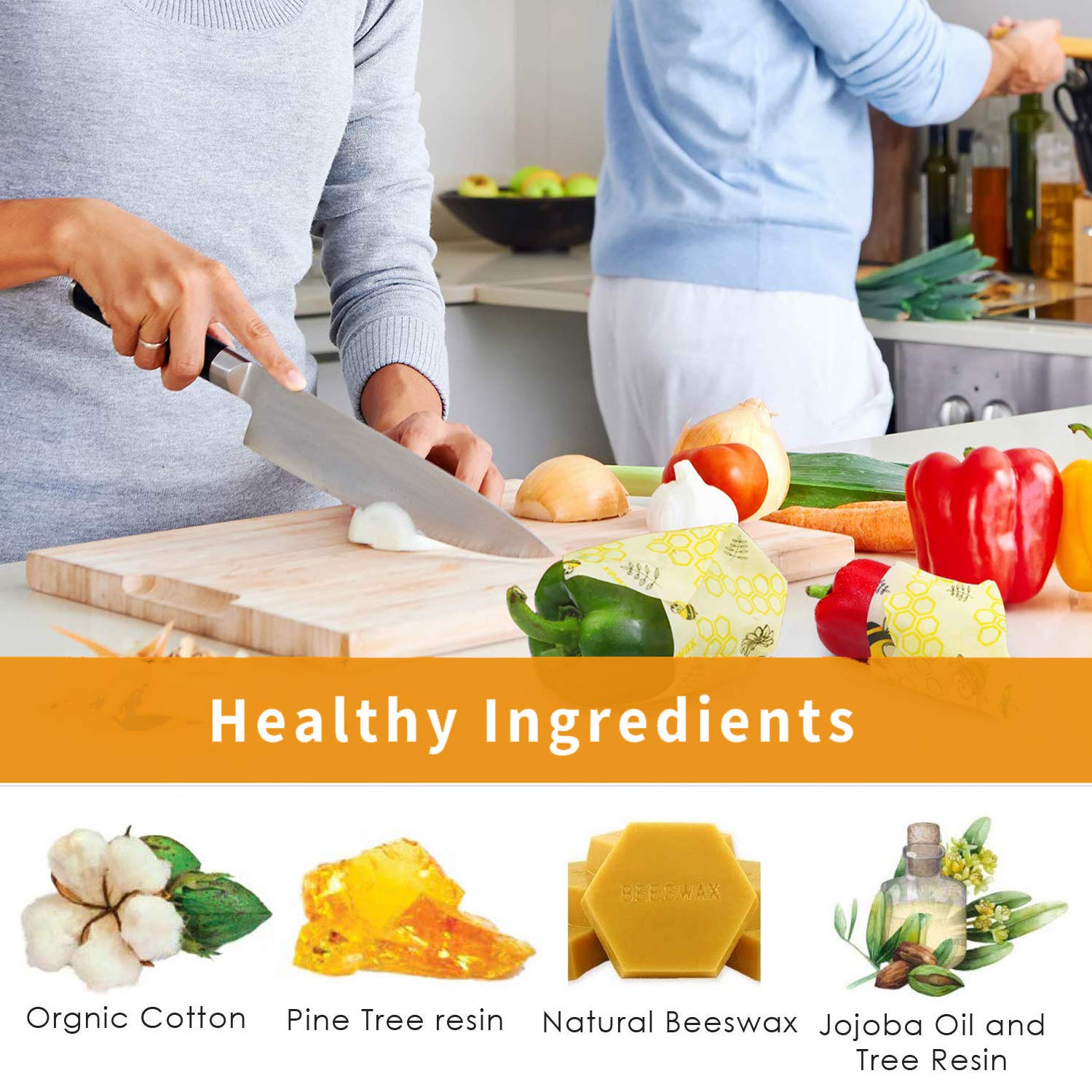 Bienenwachstücher 8 Stücke - Öko-Tex Zertifizierte Bienenwachs-Wraps aus 100% Naturwachs & Bio-Baumwolle | Wiederverwendbare Frischhaltefolie für Lebensmittel, Plastikfrei & Umweltfreundlich