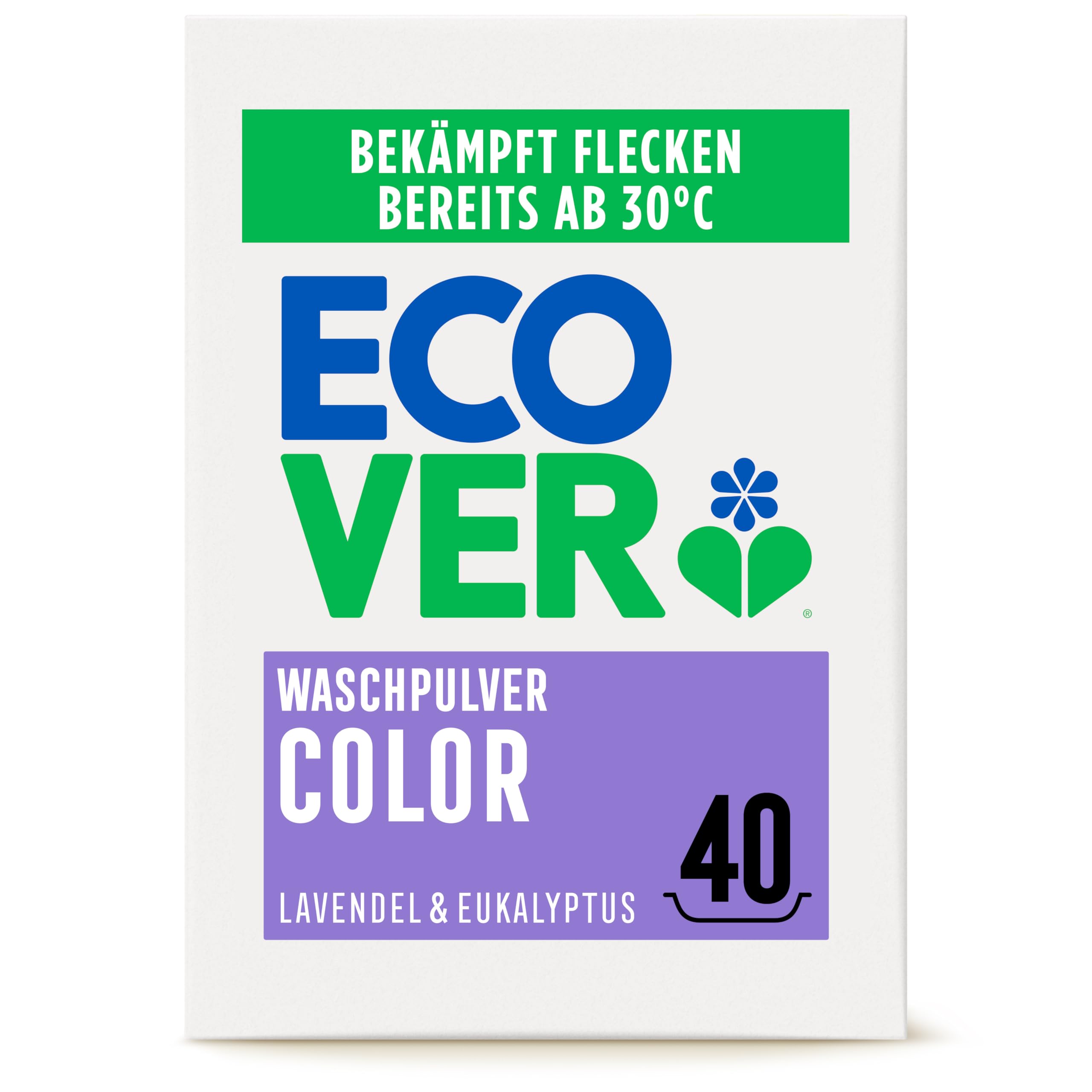 Ecover Colour Washing Powder Concentrate Lavender (3 kg / 40 Washes), Colour Detergent with Plant-Based Ingredients, Detergent Powder for Naturally Pure Coloured Washes, 3 kg