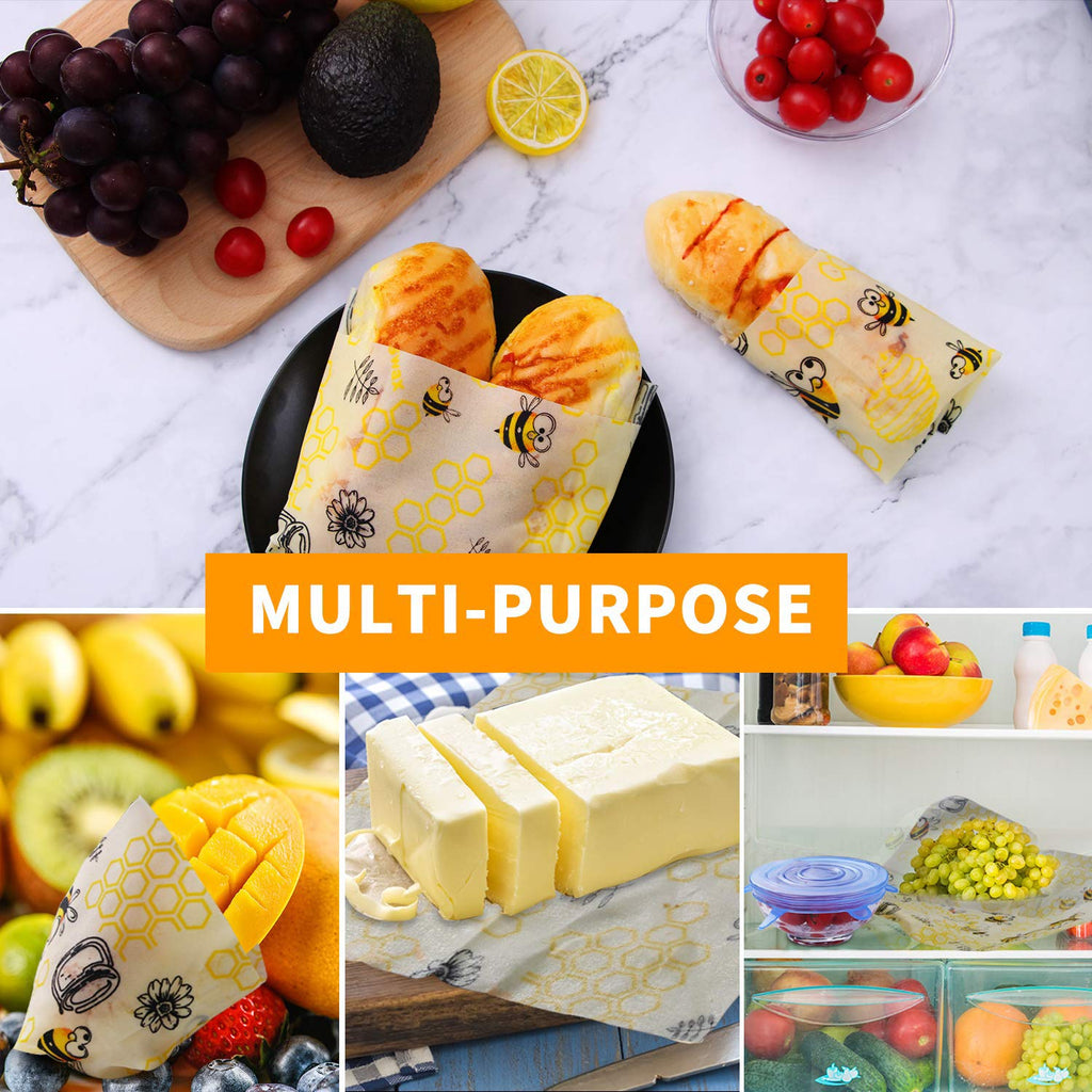 Bienenwachstücher 8 Stücke - Öko-Tex Zertifizierte Bienenwachs-Wraps aus 100% Naturwachs & Bio-Baumwolle | Wiederverwendbare Frischhaltefolie für Lebensmittel, Plastikfrei & Umweltfreundlich