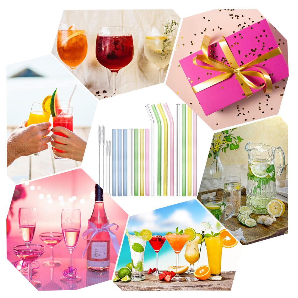 AOTWAN Glas Strohhalme Wiederverwendbar 20 Stück Glasstrohhalme, 6 Kurz + 6 Lange Geraden Glas-Strohhalme, 4 gebogenem Trinkhalme mit 4 Reinigungsbürsten für Cocktails, Smoothie und Säfte