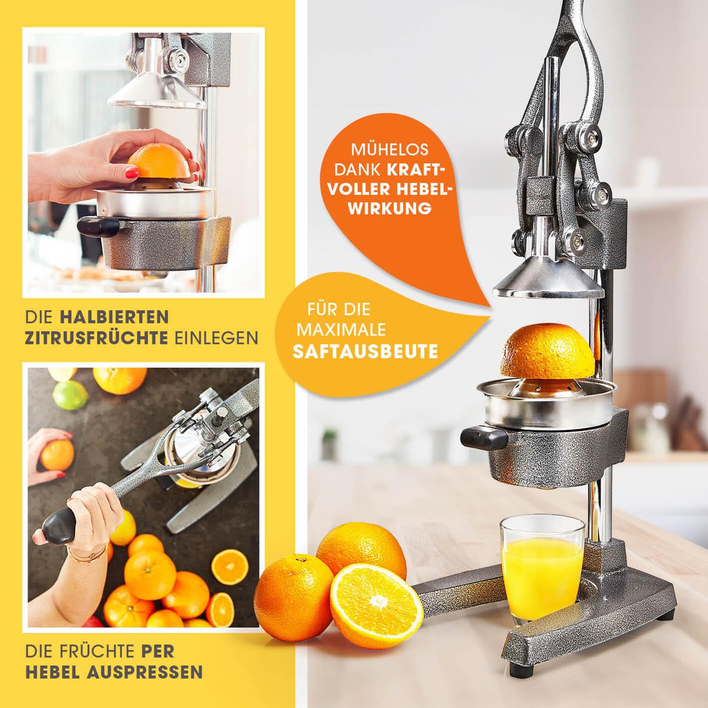 Lumaland Juicer Made of Stainless Steel, High-quality Citrus Juicer With Lever In Various Designs