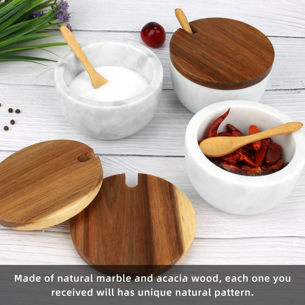 Salzdose Marmor mit Holzdeckel und Löffel Salz- oder Pfefferstreuerschale aus Stein, Salzstreuer, Salzbehälter Gewürzbehälter, Behälter, Behälterhalter, Behälter für die Küche (Schwarze Schüssel)