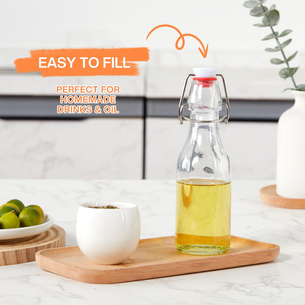 Glasflaschen 250ml mit Bügelverschluss, 10 Stück Kleine Flaschen Zum Befüllen, Bügelflasche zum Befüllen, Saftflasche für Öl, Essig, Saft & Limonade