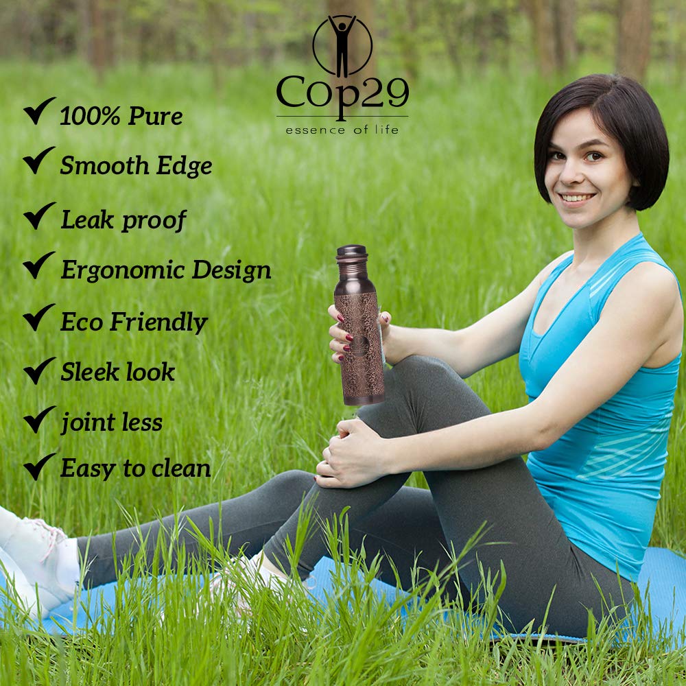 Cop29 handgefertigt graviert Premium Design reines Kupfer Tulpe antike Wasserflasche : Fugenfrei & Auslaufsicher -900ml/30oz