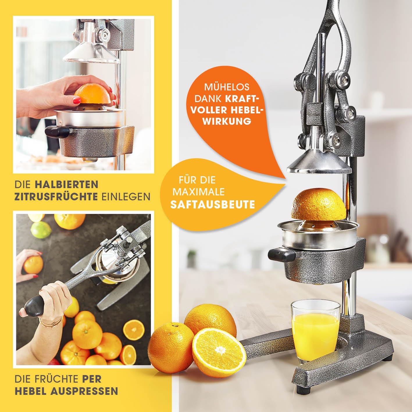 Lumaland Juicer Made of Stainless Steel, High-quality Citrus Juicer With Lever In Various Designs