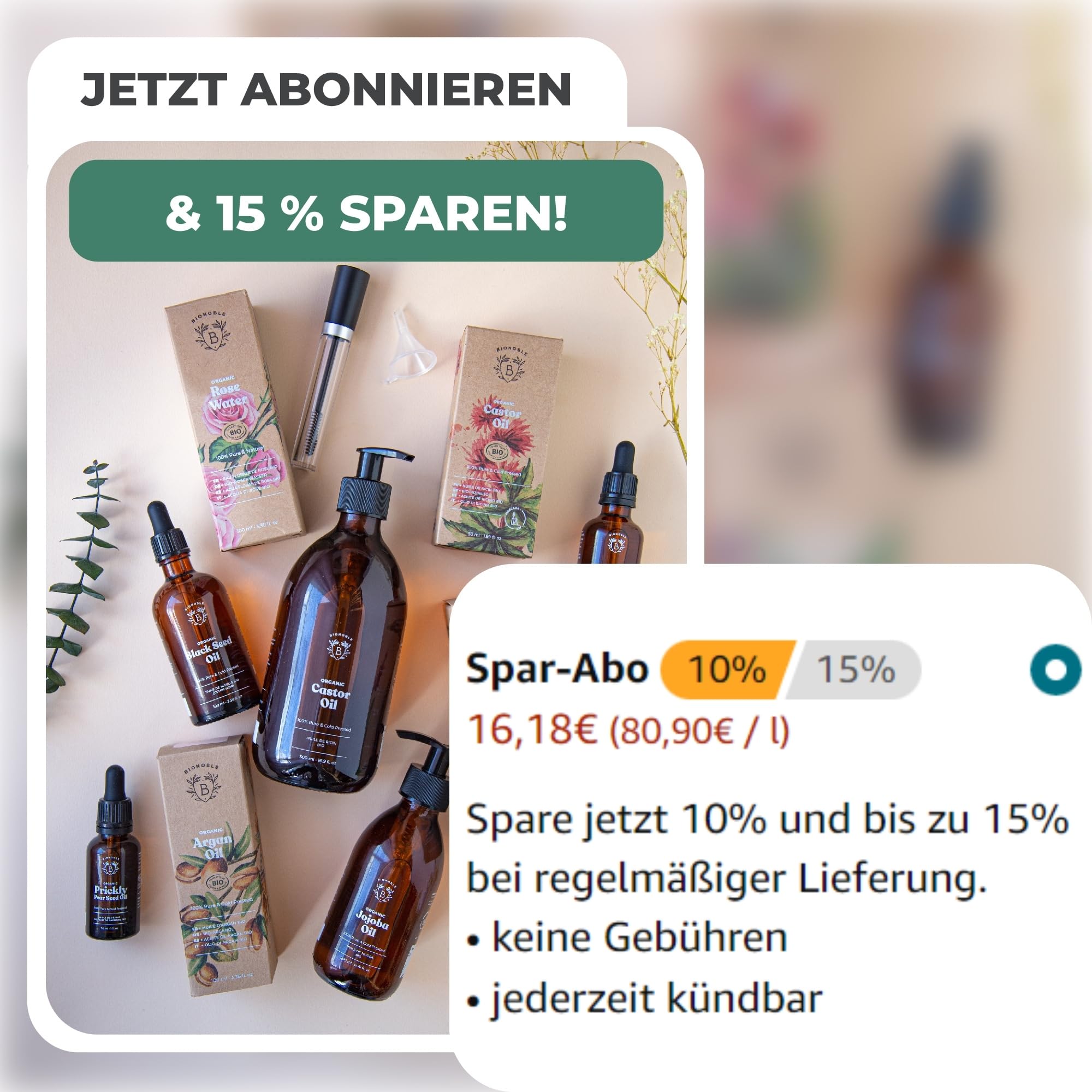 BIONOBLE Rizinusöl Kaltgepresst Bio - 100% Natürlich, Ohne Hexan - Wachstumsfördernd, Repariert - Rizinusöl Bio Haare, Wimpern, Augenbrauen, Haut - Castor Oil - Glasflasche mit Pumpe - 200ml
