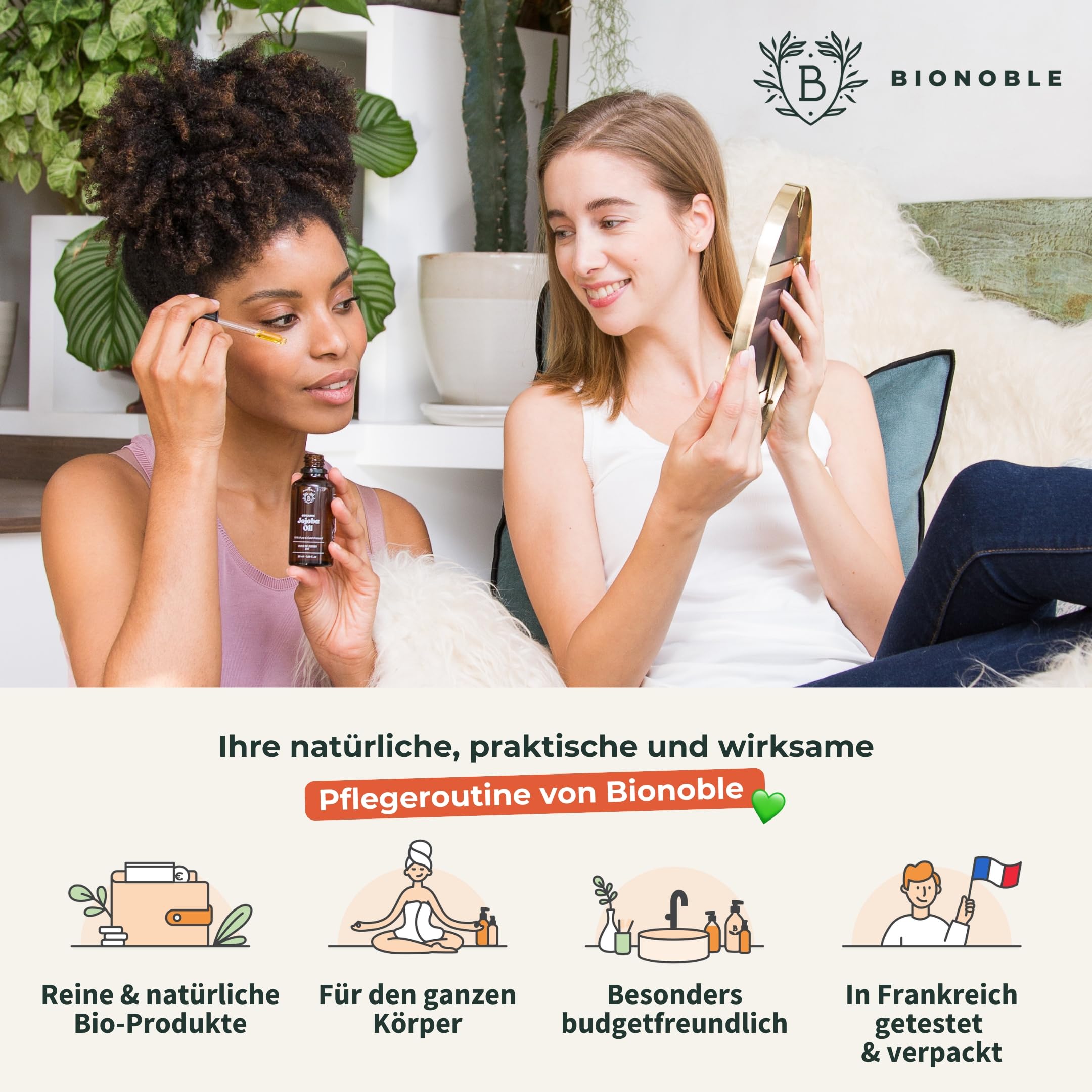 BIONOBLE Rizinusöl Kaltgepresst Bio - 100% Natürlich, Ohne Hexan - Wachstumsfördernd, Repariert - Rizinusöl Bio Haare, Wimpern, Augenbrauen, Haut - Castor Oil - Glasflasche mit Pumpe - 200ml