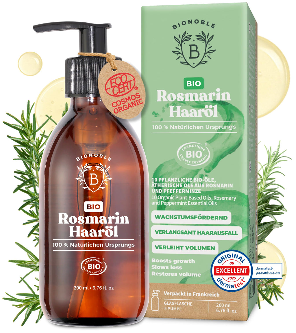 BIONOBLE Rizinusöl Kaltgepresst Bio - 100% Natürlich, Ohne Hexan - Wachstumsfördernd, Repariert - Rizinusöl Bio Haare, Wimpern, Augenbrauen, Haut - Castor Oil - Glasflasche mit Pumpe - 200ml