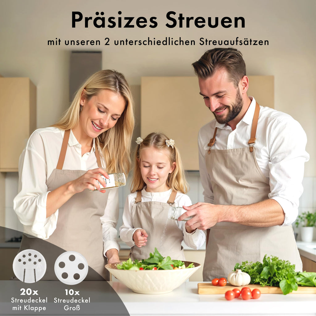 Square Spice Jars Set with Bamboo Lid (24 x 120 ml) Spice Shaker with Shaker Insert and 240 Labels White - Wooden Lid Spice Containers, Spice Jars, Spice Organiser [11 cm x 4.5 cm]