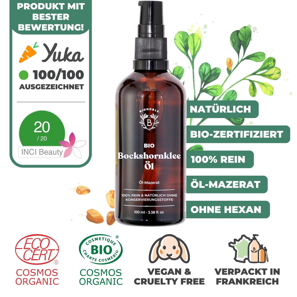 BIONOBLE Rizinusöl Kaltgepresst Bio - 100% Natürlich, Ohne Hexan - Wachstumsfördernd, Repariert - Rizinusöl Bio Haare, Wimpern, Augenbrauen, Haut - Castor Oil - Glasflasche mit Pumpe - 200ml