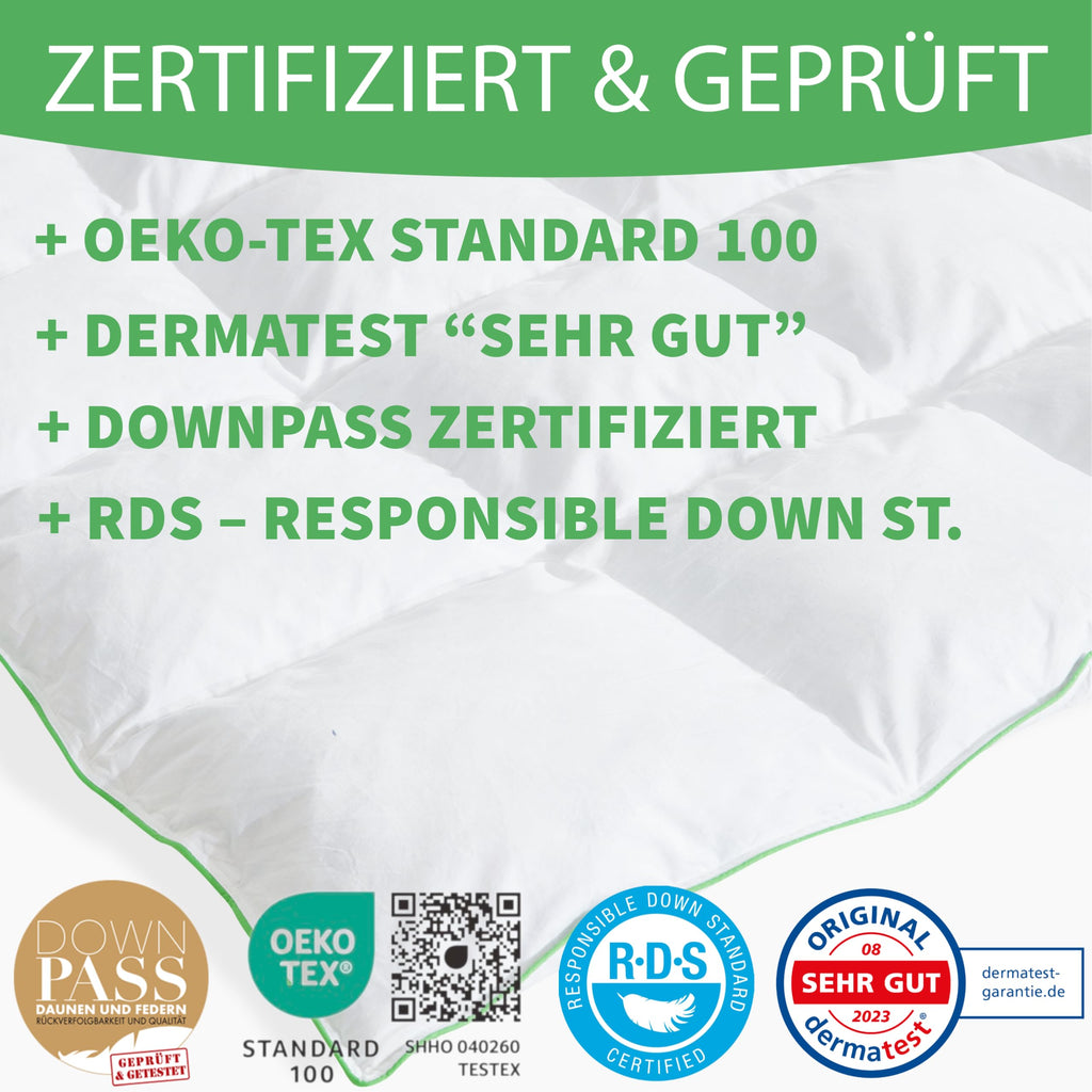Welldora Komfort Bettdecke 135x200 Winter | 100% Extraweiche Federn & Daunen | Fachärztlich geprüft, Oeko-Tex, Allergiker | Zertifiziert für Tierwohl | Dicke extrawarme Winterdecke Daunendecke