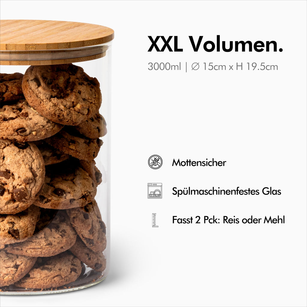 KIVY Vorratsgläser mit Deckel Luftdicht [4x 1200ml] - Vorratsdosen Glas mit Deckel - Glasbehälter mit Deckel - Müsli Aufbewahrung Küche - Vorratsglas mit Holzdeckel - Vorratsbehälter Glas Bambus