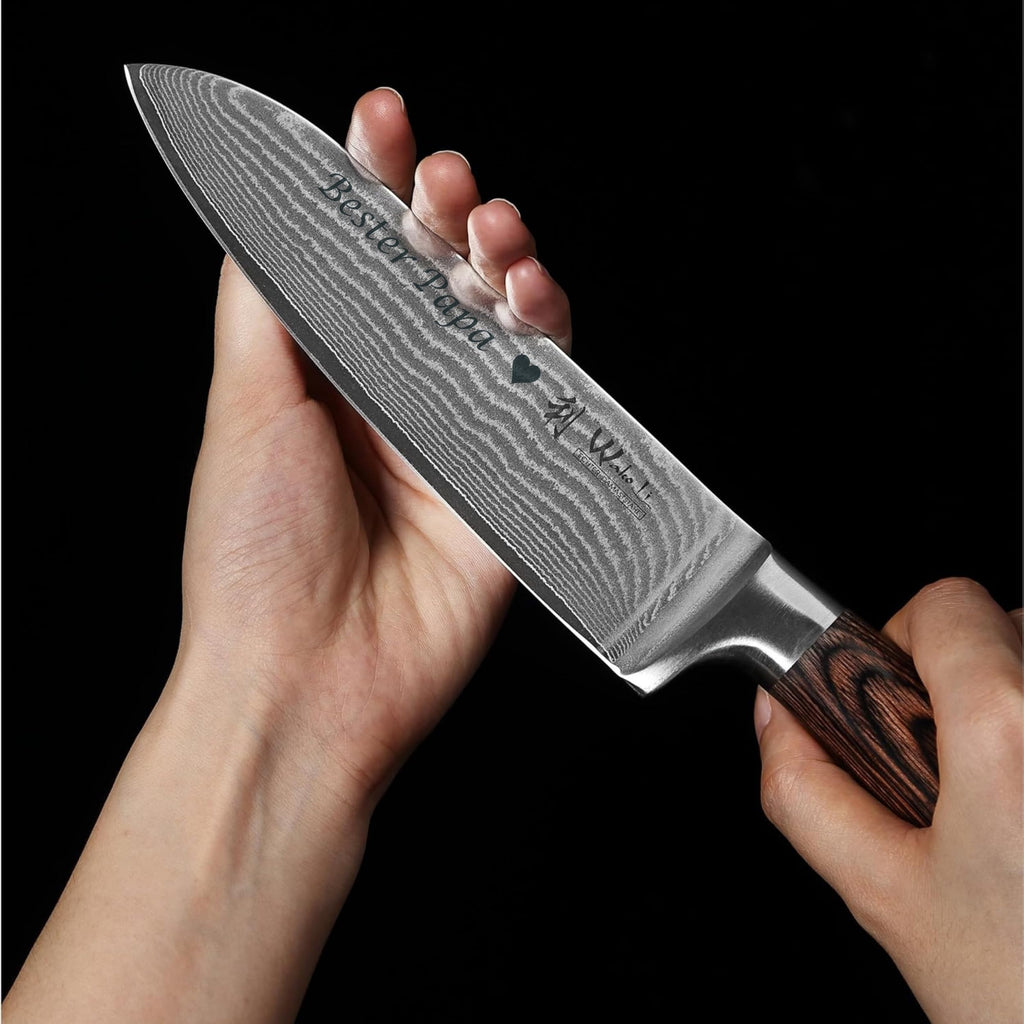 Wakoli EDIB 4-teiliges Küchenmesser Set aus Damaststahl (VG10 Kern) in edler Geschenkbox – Scharfes Damastmesser Set mit Pakkaholzgriffen – Messerset mit 2x Santoku, Fleischmesser & Officemesser