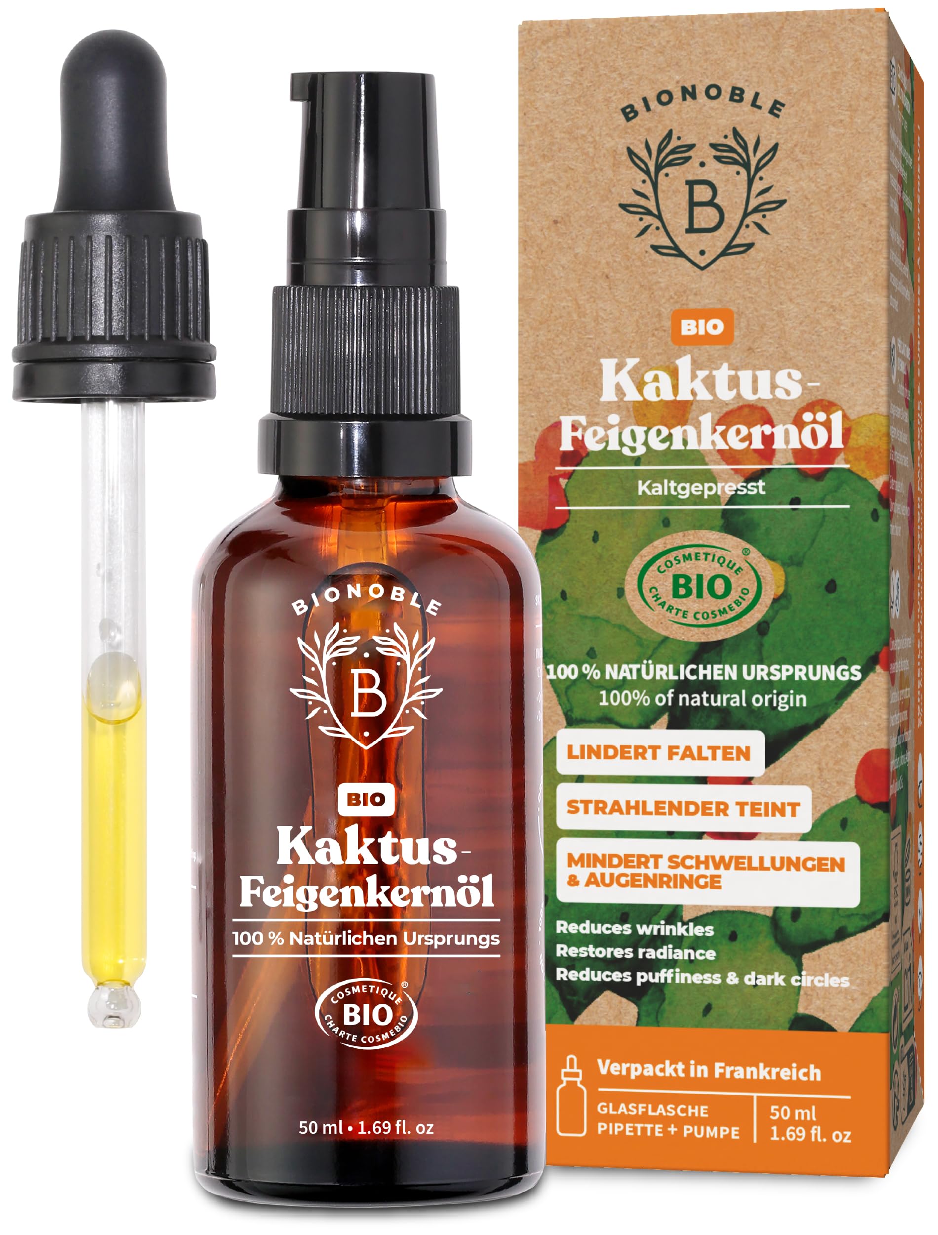 BIONOBLE Rizinusöl Kaltgepresst Bio - 100% Natürlich, Ohne Hexan - Wachstumsfördernd, Repariert - Rizinusöl Bio Haare, Wimpern, Augenbrauen, Haut - Castor Oil - Glasflasche mit Pumpe - 200ml