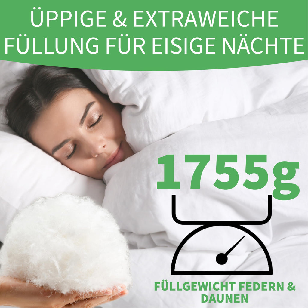 Welldora Komfort Bettdecke 135x200 Winter | 100% Extraweiche Federn & Daunen | Fachärztlich geprüft, Oeko-Tex, Allergiker | Zertifiziert für Tierwohl | Dicke extrawarme Winterdecke Daunendecke