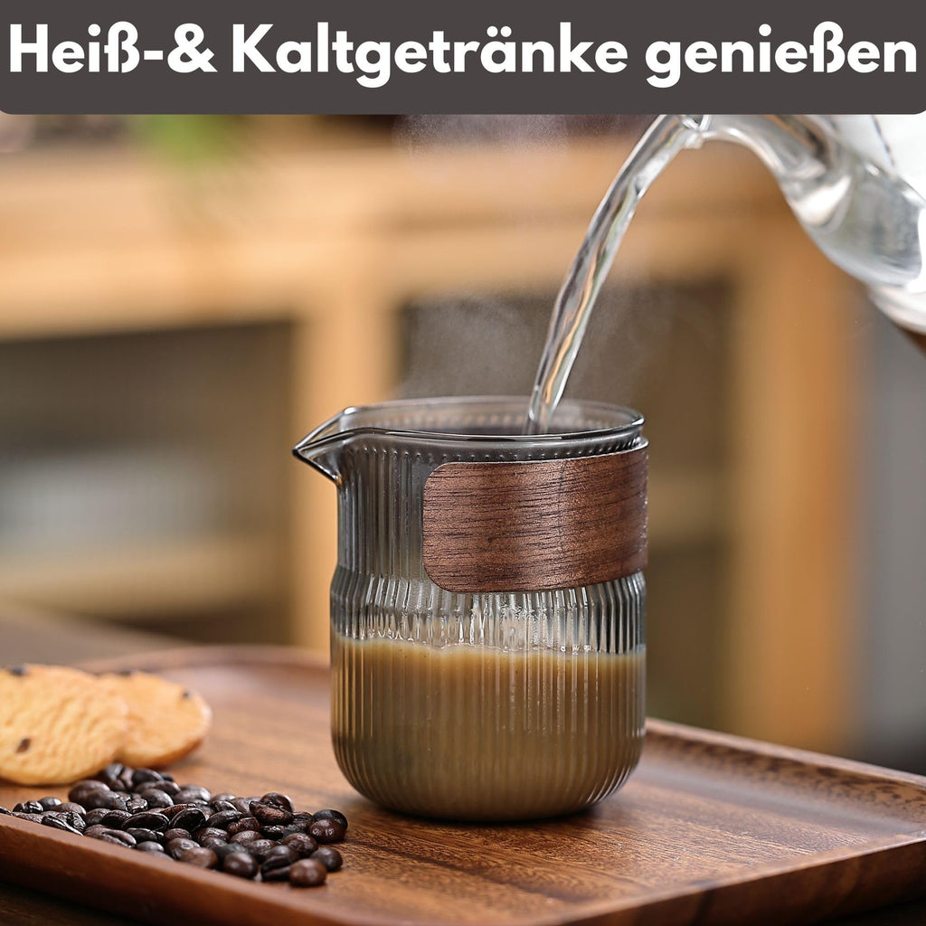 Holzwurm Glass Carafe 1 L - Ribbed Water Carafe with Walnut Wooden Coat, Elegant Water Carafe for Home and Office