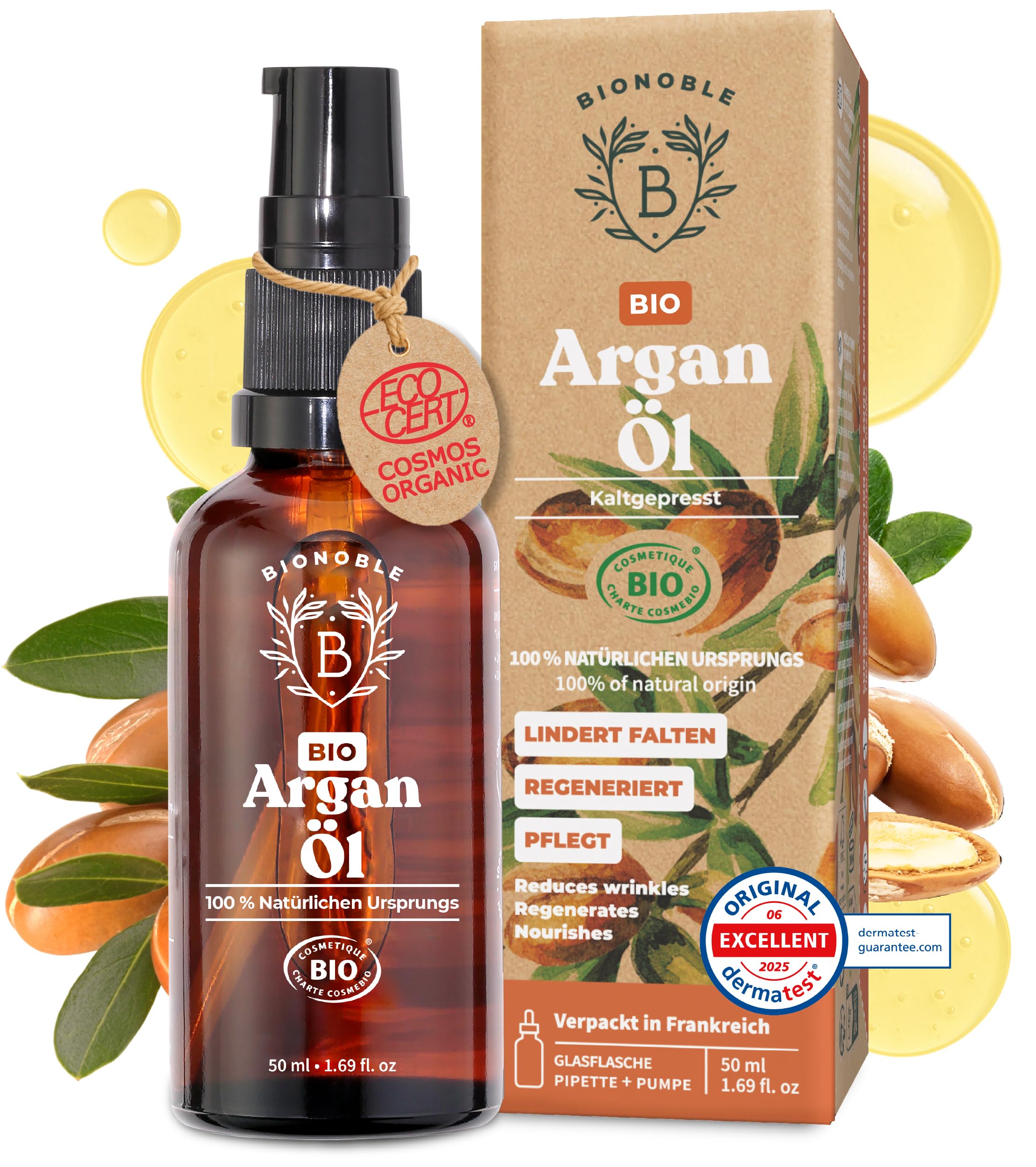 BIONOBLE Rizinusöl Kaltgepresst Bio - 100% Natürlich, Ohne Hexan - Wachstumsfördernd, Repariert - Rizinusöl Bio Haare, Wimpern, Augenbrauen, Haut - Castor Oil - Glasflasche mit Pumpe - 200ml