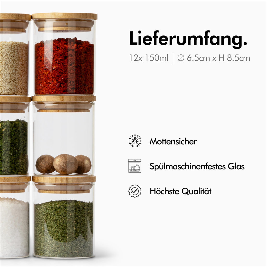 KIVY Vorratsgläser mit Deckel Luftdicht [4x 1200ml] - Vorratsdosen Glas mit Deckel - Glasbehälter mit Deckel - Müsli Aufbewahrung Küche - Vorratsglas mit Holzdeckel - Vorratsbehälter Glas Bambus