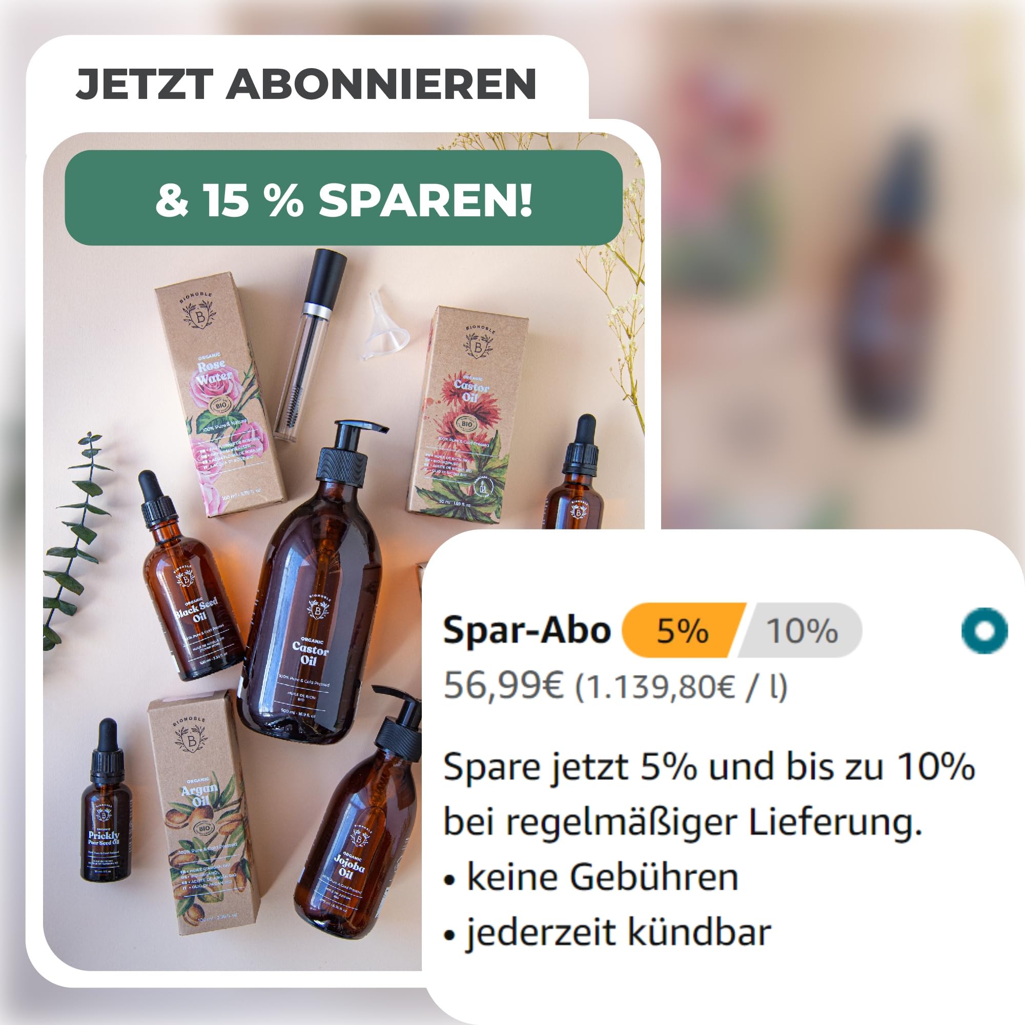 BIONOBLE Rizinusöl Kaltgepresst Bio - 100% Natürlich, Ohne Hexan - Wachstumsfördernd, Repariert - Rizinusöl Bio Haare, Wimpern, Augenbrauen, Haut - Castor Oil - Glasflasche mit Pumpe - 200ml