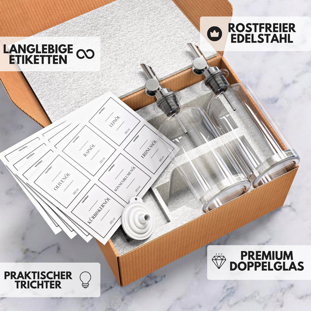 Ölflasche Essig und Ölflaschen Set Flaschen zum Befüllen (2x500ml ohne Etiketten und Trichter)