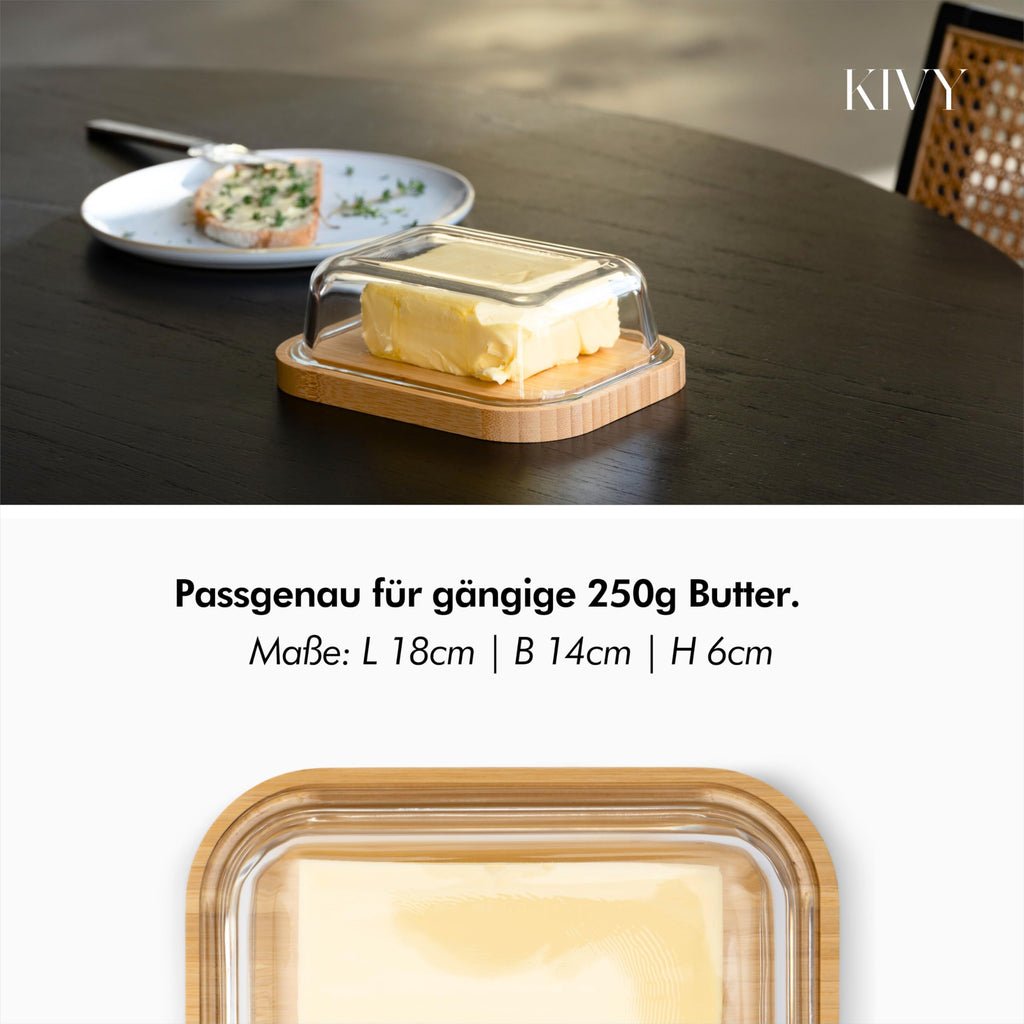 KIVY Butter Dish Glass with Airtight Lid for Smooth Butter - BPA Free - Butter Dishes - Butter Dish - Butter Dish with Lid - Butter Dish with Lid - Butter Box Tin - Butter Box Acacia Wood