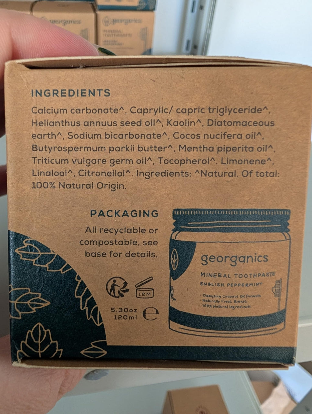 Georganics Natural Toothpaste 120ml - Spearmint | Remineralising Natural Toothpaste, Fluoride Free + SLS Free (120ml)