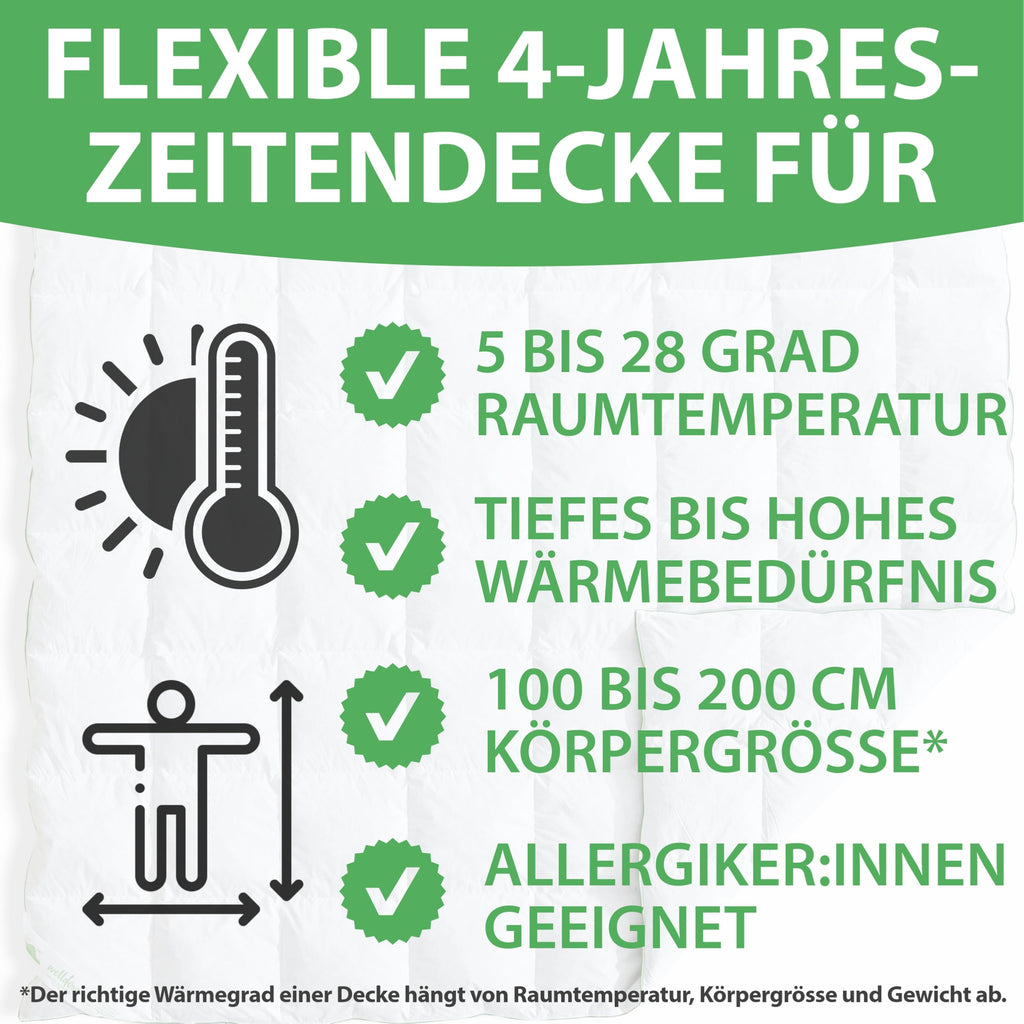 Welldora Komfort Bettdecke 135x200 Winter | 100% Extraweiche Federn & Daunen | Fachärztlich geprüft, Oeko-Tex, Allergiker | Zertifiziert für Tierwohl | Dicke extrawarme Winterdecke Daunendecke