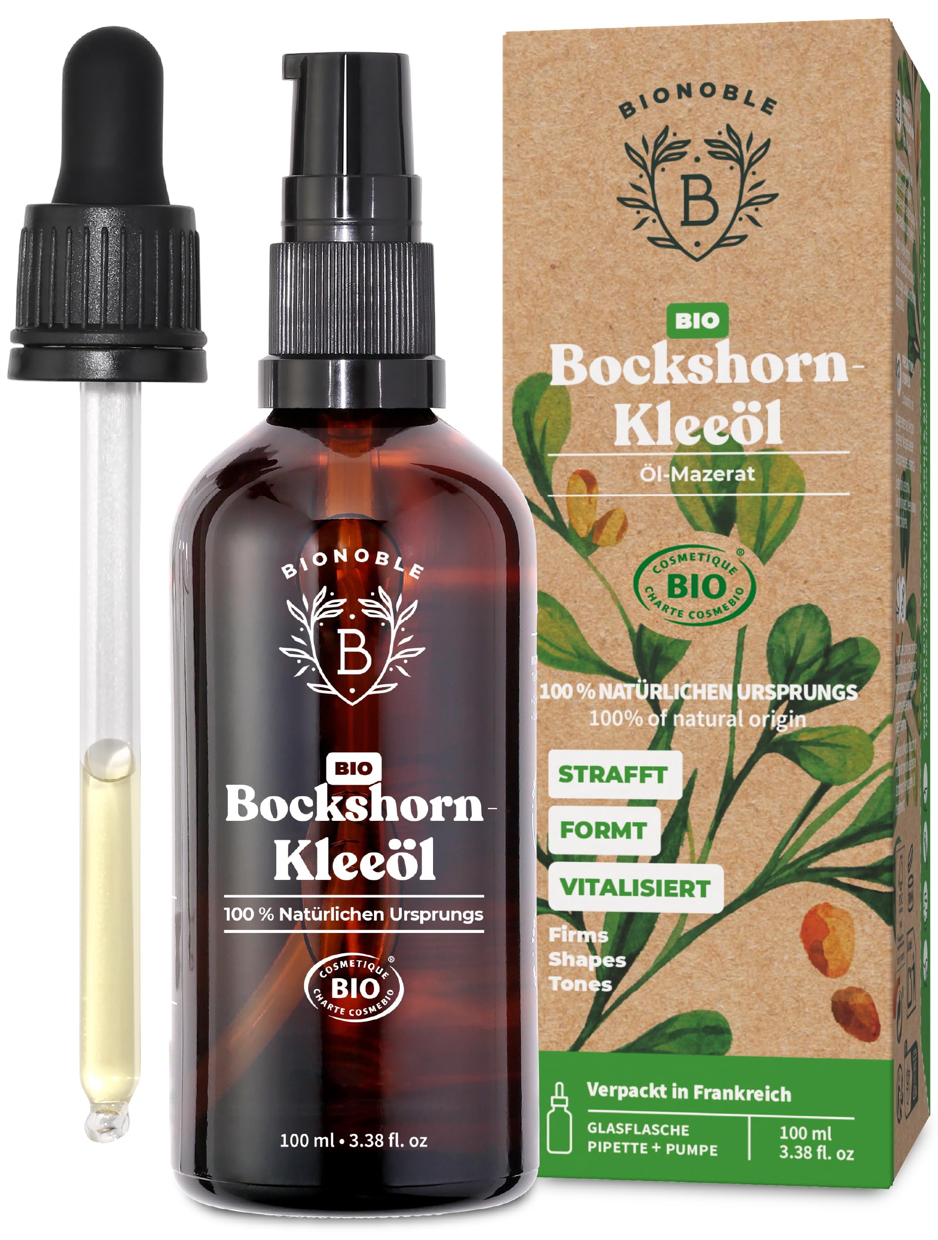 BIONOBLE Rizinusöl Kaltgepresst Bio - 100% Natürlich, Ohne Hexan - Wachstumsfördernd, Repariert - Rizinusöl Bio Haare, Wimpern, Augenbrauen, Haut - Castor Oil - Glasflasche mit Pumpe - 200ml