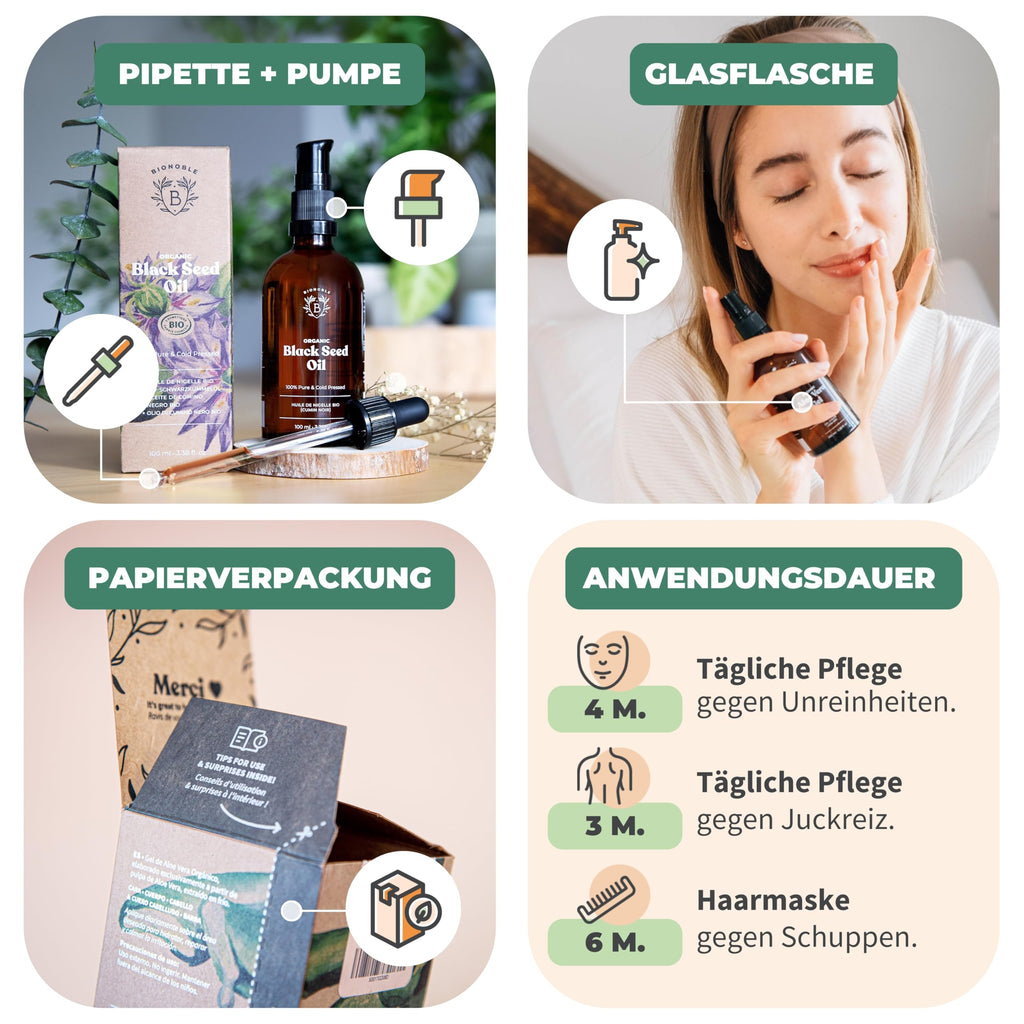BIONOBLE Rizinusöl Kaltgepresst Bio - 100% Natürlich, Ohne Hexan - Wachstumsfördernd, Repariert - Rizinusöl Bio Haare, Wimpern, Augenbrauen, Haut - Castor Oil - Glasflasche mit Pumpe - 200ml