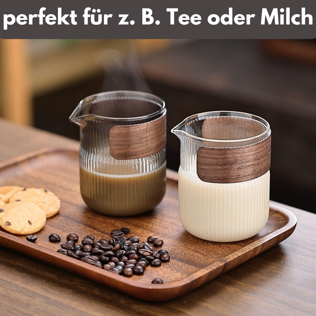 Holzwurm Glass Carafe 1 L - Ribbed Water Carafe with Walnut Wooden Coat, Elegant Water Carafe for Home and Office