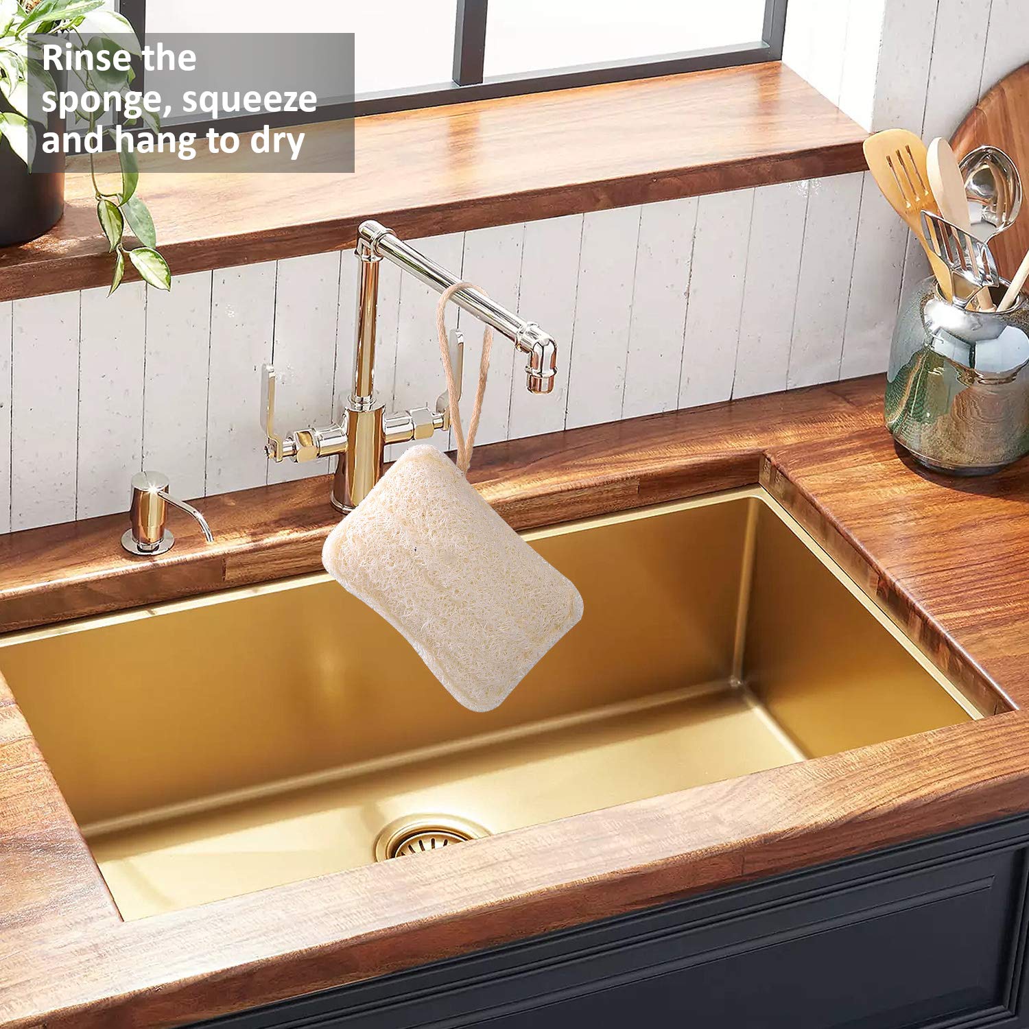 eplanita Natürliche Geschirr Spülschwämme, Kitchen Eco Scrub Scourer, Natural Luffa Plant, Biologisch abbaubar und Zero Waste (12er Pack)