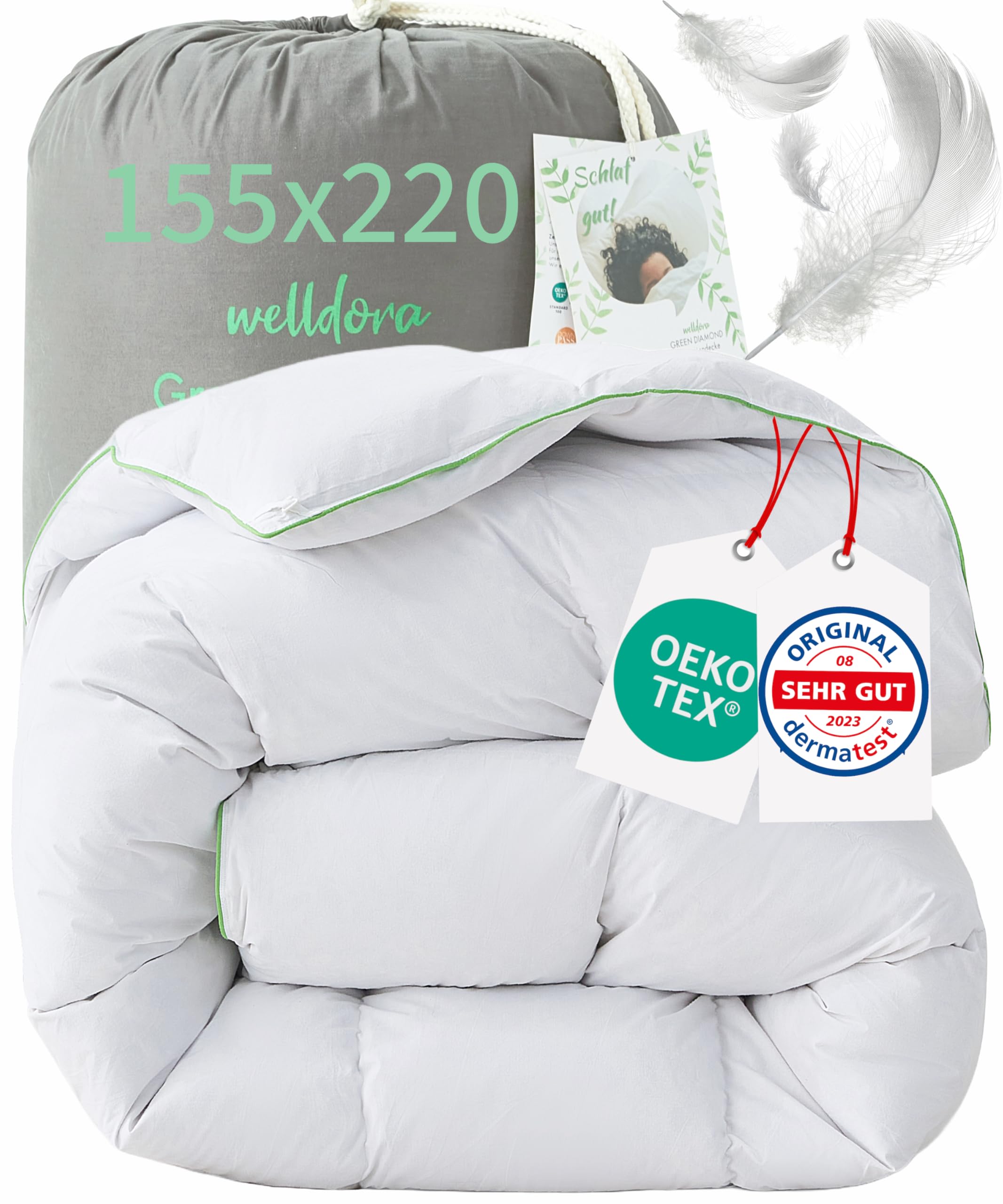 Welldora Komfort Bettdecke 135x200 Winter | 100% Extraweiche Federn & Daunen | Fachärztlich geprüft, Oeko-Tex, Allergiker | Zertifiziert für Tierwohl | Dicke extrawarme Winterdecke Daunendecke
