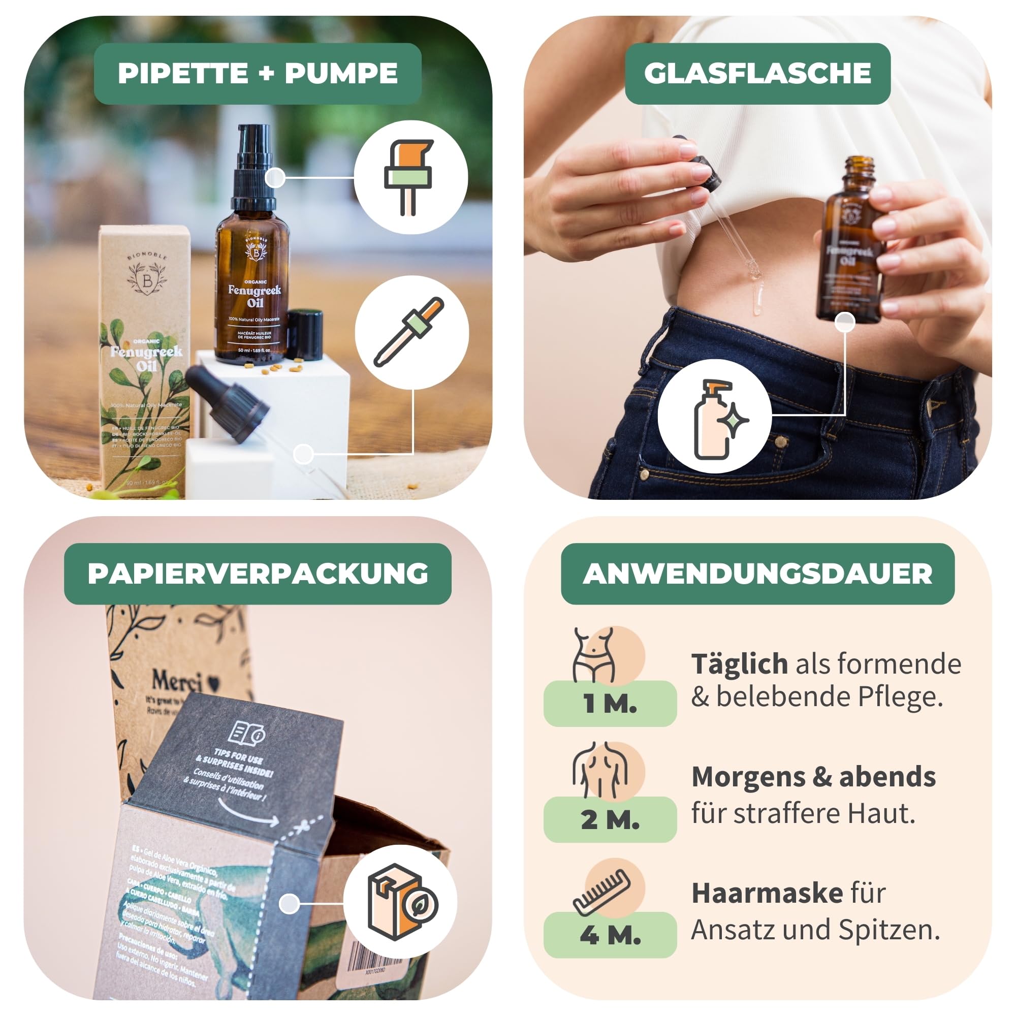 BIONOBLE Rizinusöl Kaltgepresst Bio - 100% Natürlich, Ohne Hexan - Wachstumsfördernd, Repariert - Rizinusöl Bio Haare, Wimpern, Augenbrauen, Haut - Castor Oil - Glasflasche mit Pumpe - 200ml