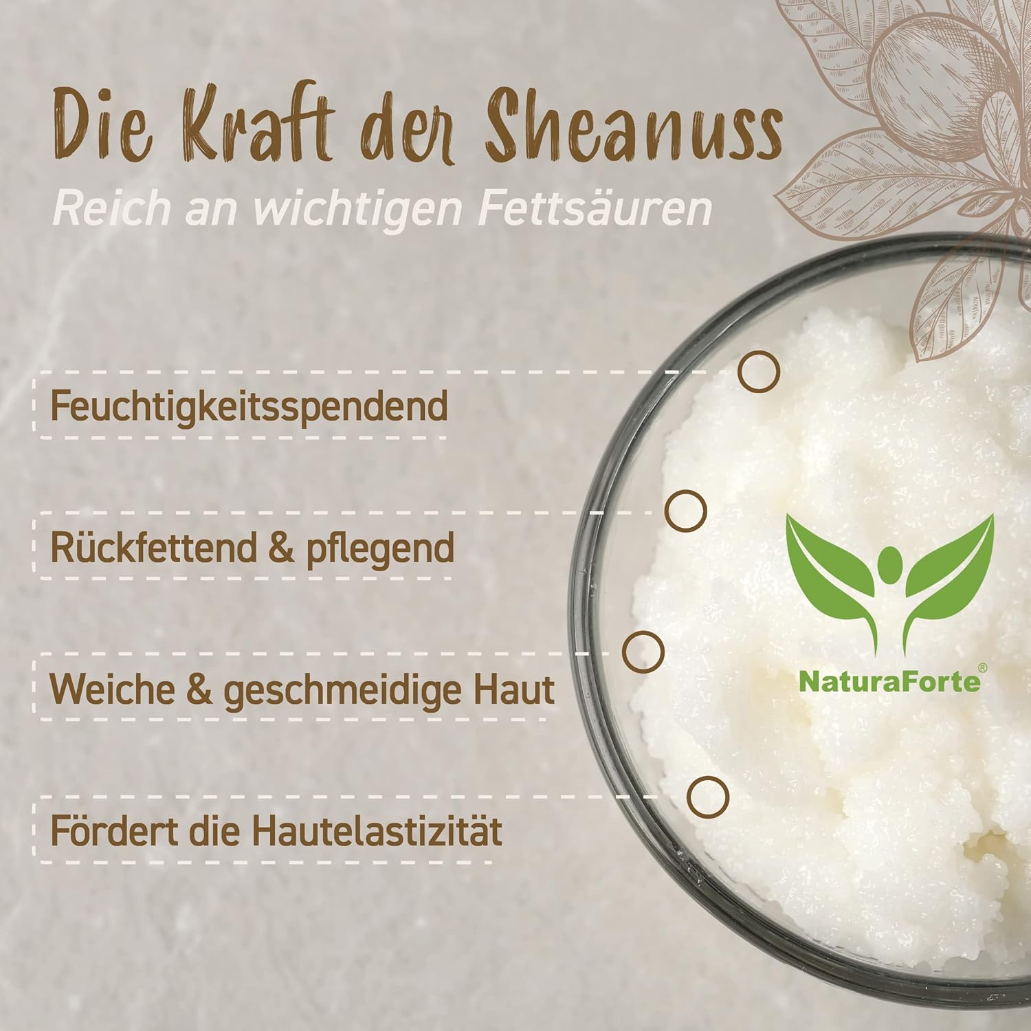 NaturaForte Sheabutter unraffiniert & kaltgepresst 250g – Naturreine Kosmetik Körperbutter, vegan, parfümfrei, feuchtigkeitsspendend & rückfettend, für alle Hauttypen