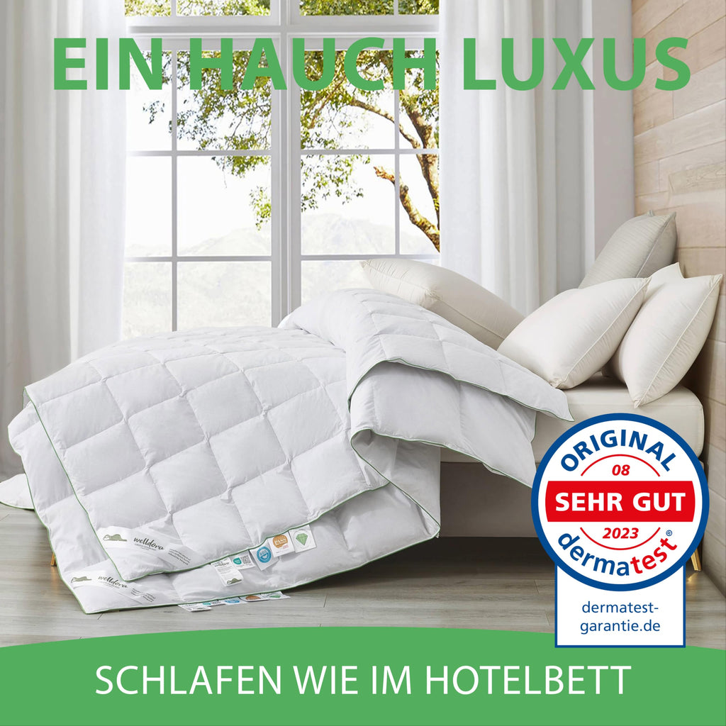 Welldora Komfort Bettdecke 135x200 Winter | 100% Extraweiche Federn & Daunen | Fachärztlich geprüft, Oeko-Tex, Allergiker | Zertifiziert für Tierwohl | Dicke extrawarme Winterdecke Daunendecke