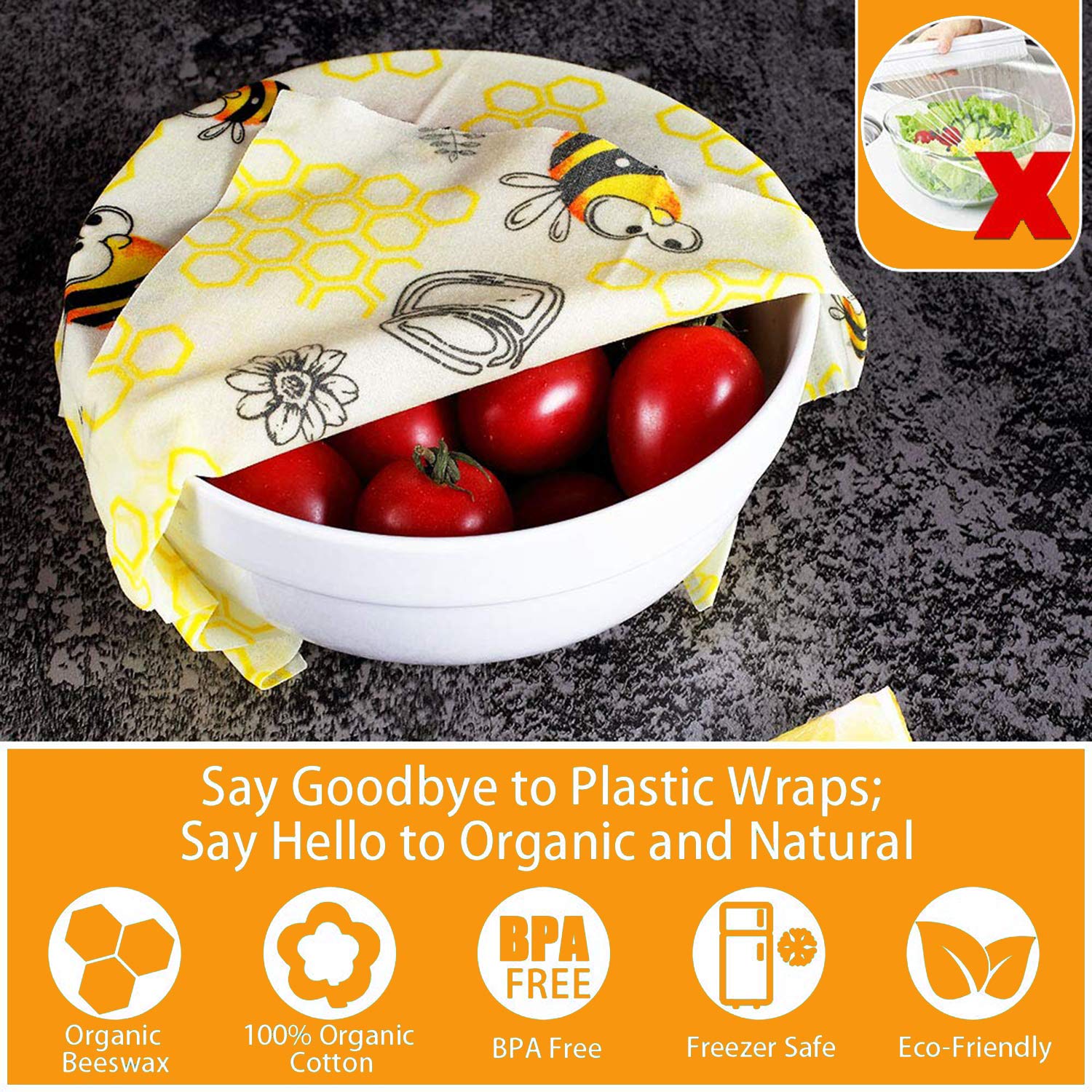 Bienenwachstücher 8 Stücke - Öko-Tex Zertifizierte Bienenwachs-Wraps aus 100% Naturwachs & Bio-Baumwolle | Wiederverwendbare Frischhaltefolie für Lebensmittel, Plastikfrei & Umweltfreundlich