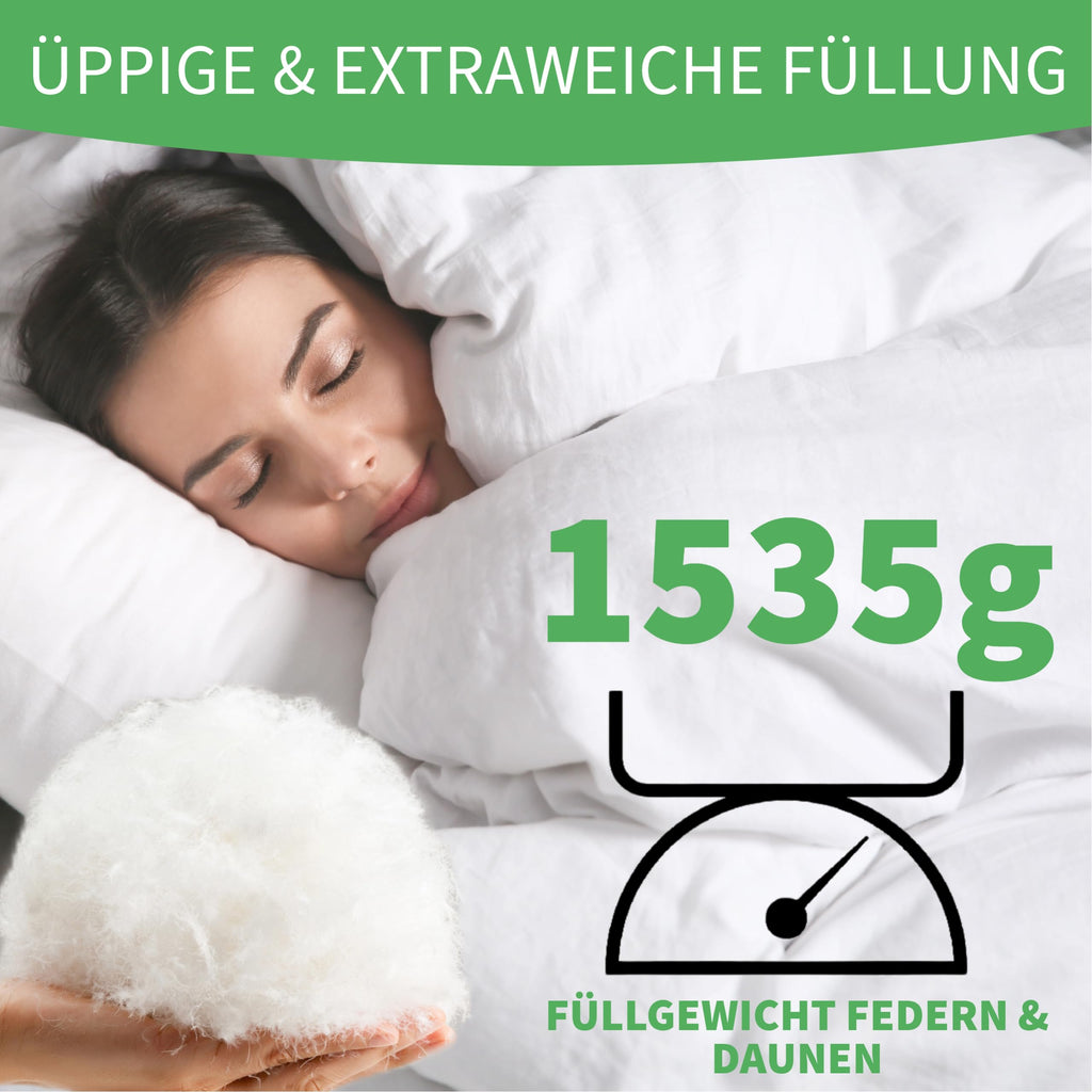Welldora Komfort Bettdecke 135x200 Winter | 100% Extraweiche Federn & Daunen | Fachärztlich geprüft, Oeko-Tex, Allergiker | Zertifiziert für Tierwohl | Dicke extrawarme Winterdecke Daunendecke