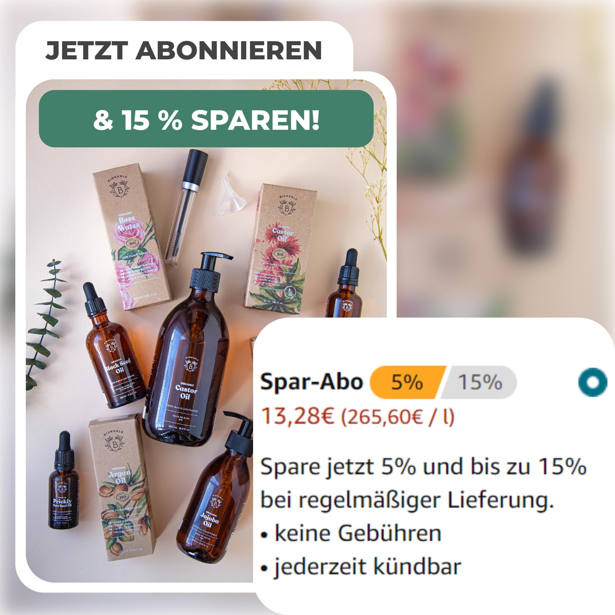 BIONOBLE Rizinusöl Kaltgepresst Bio - 100% Natürlich, Ohne Hexan - Wachstumsfördernd, Repariert - Rizinusöl Bio Haare, Wimpern, Augenbrauen, Haut - Castor Oil - Glasflasche mit Pumpe - 200ml