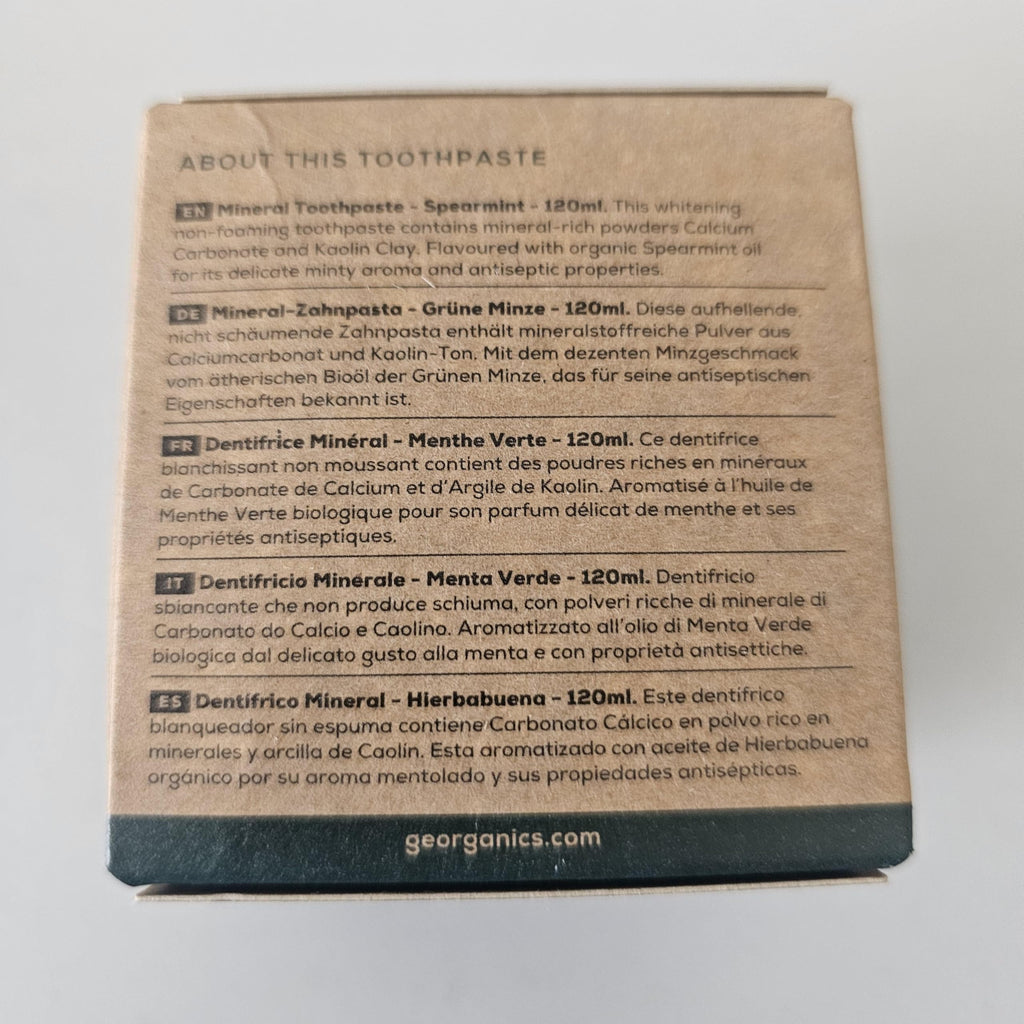 Georganics Natural Toothpaste 120ml - Spearmint | Remineralising Natural Toothpaste, Fluoride Free + SLS Free (120ml)