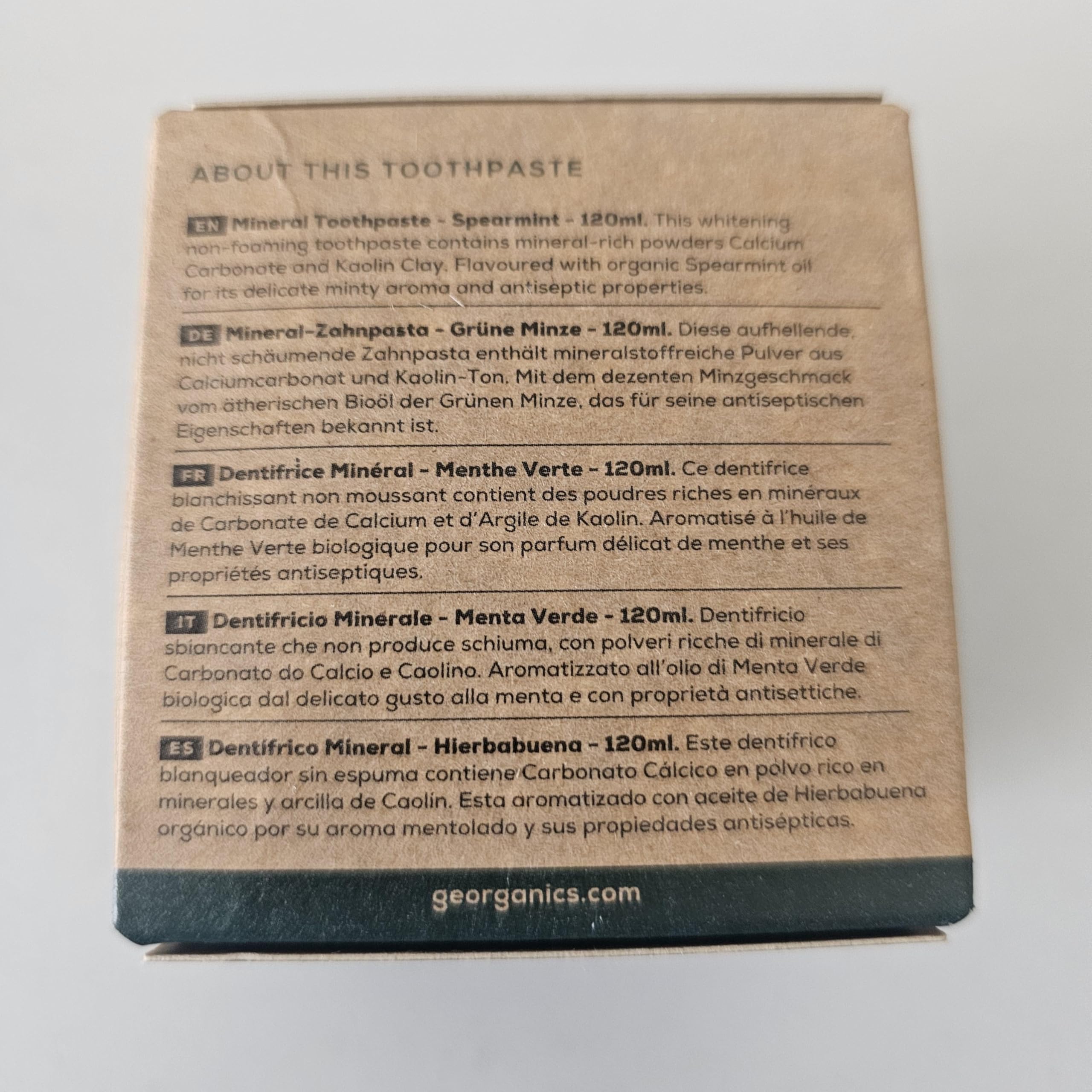 Georganics Natural Toothpaste 120ml - Spearmint | Remineralising Natural Toothpaste, Fluoride Free + SLS Free (120ml)