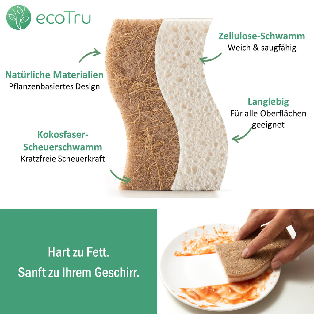 6 Stück Bio Spülschwamm Aus Kompostierbarer Zellulose und Kokos, Natur Reinigungsschwamm, öko und Nachhaltig Küchenschwamm, Umweltfreundlich Kitchen Sponge, Biologisch Abbaubar Geschirrschwamm
