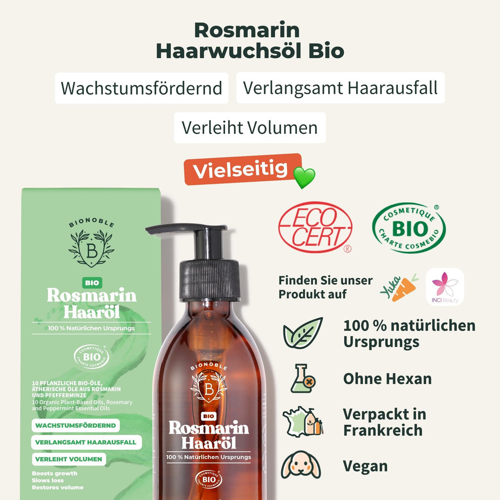 BIONOBLE Rizinusöl Kaltgepresst Bio - 100% Natürlich, Ohne Hexan - Wachstumsfördernd, Repariert - Rizinusöl Bio Haare, Wimpern, Augenbrauen, Haut - Castor Oil - Glasflasche mit Pumpe - 200ml
