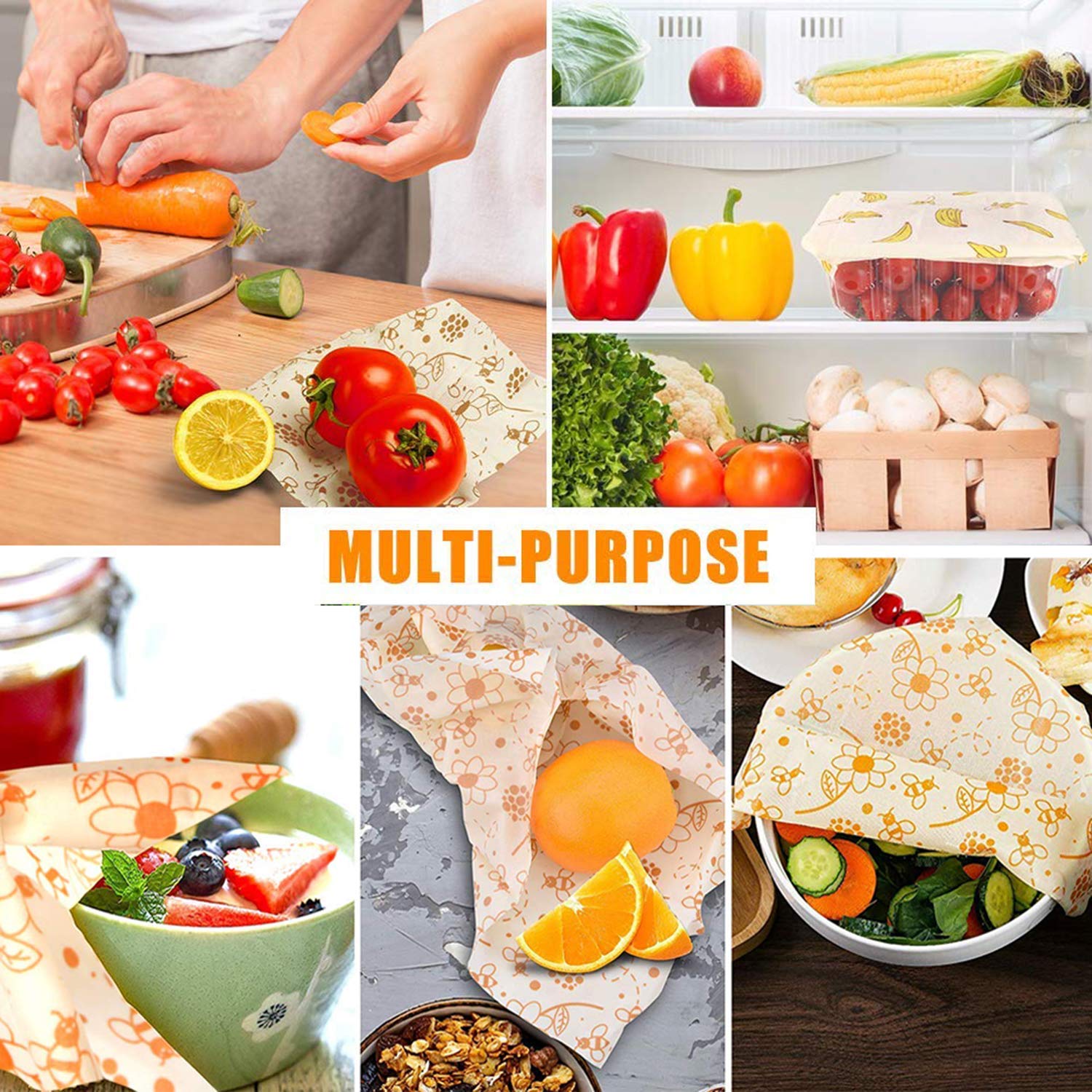 Bienenwachstücher 8 Stücke - Öko-Tex Zertifizierte Bienenwachs-Wraps aus 100% Naturwachs & Bio-Baumwolle | Wiederverwendbare Frischhaltefolie für Lebensmittel, Plastikfrei & Umweltfreundlich