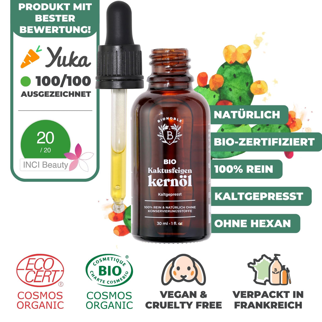 BIONOBLE Rizinusöl Kaltgepresst Bio - 100% Natürlich, Ohne Hexan - Wachstumsfördernd, Repariert - Rizinusöl Bio Haare, Wimpern, Augenbrauen, Haut - Castor Oil - Glasflasche mit Pumpe - 200ml