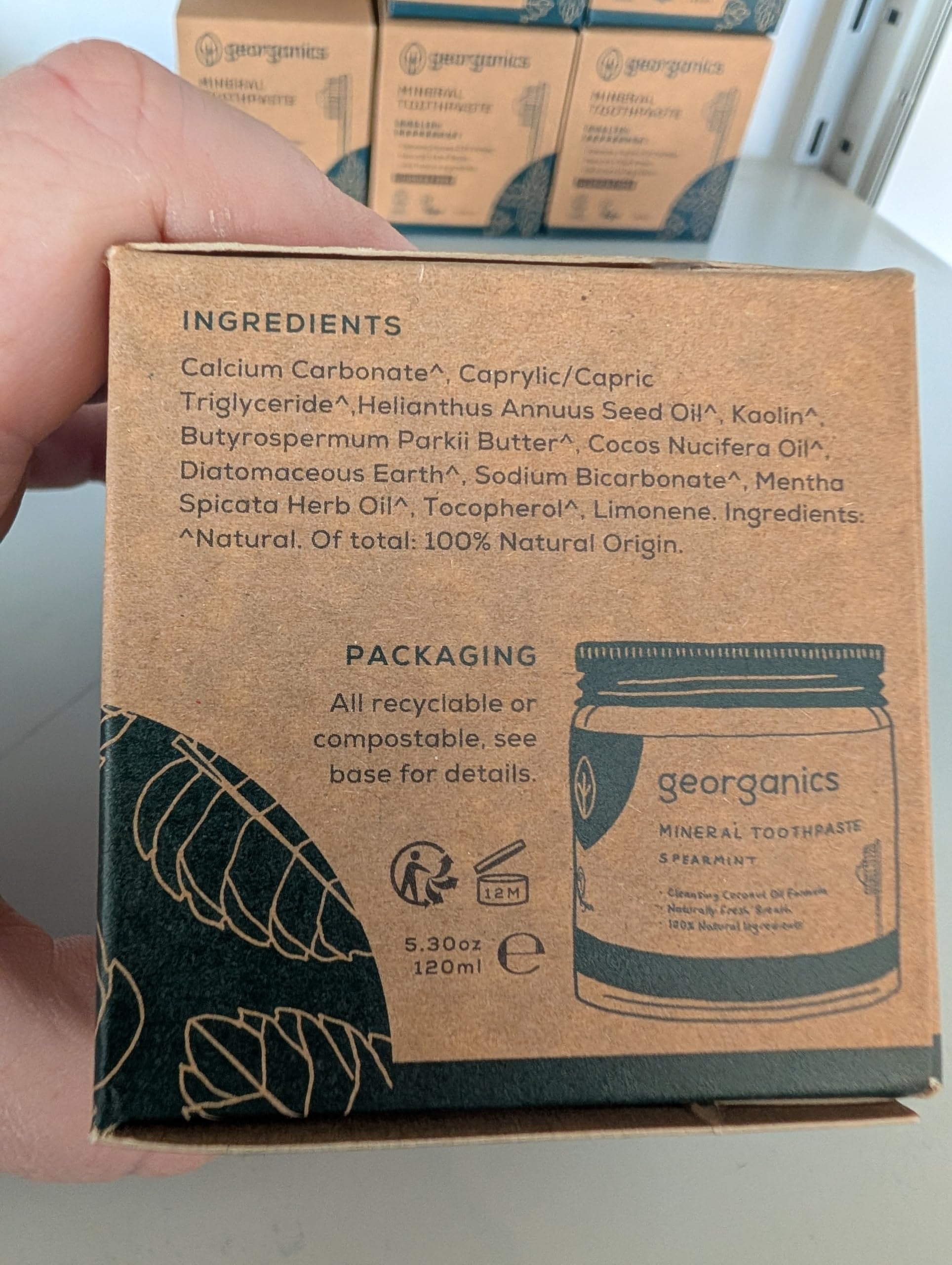 Georganics Natural Toothpaste 120ml - Spearmint | Remineralising Natural Toothpaste, Fluoride Free + SLS Free (120ml)