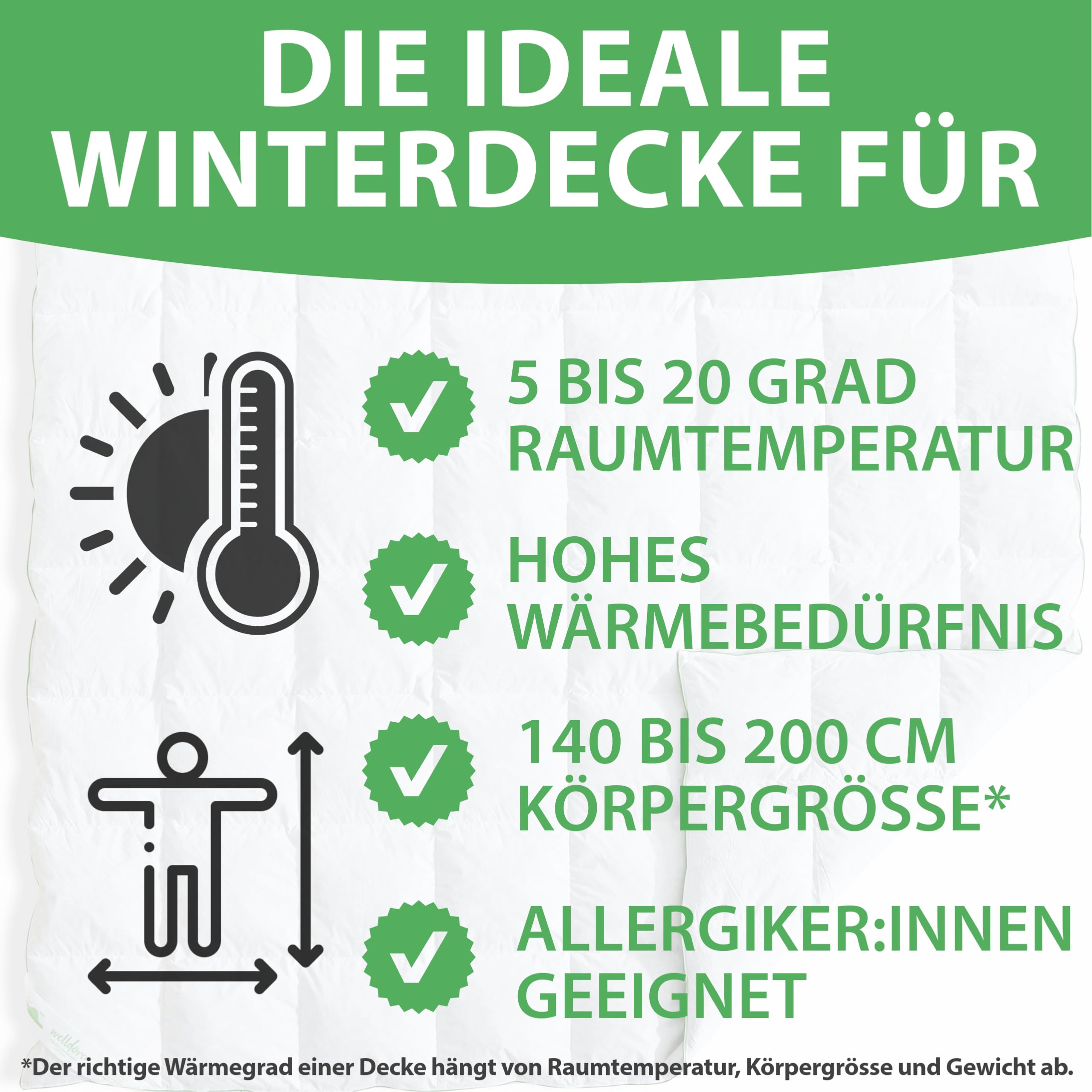 Welldora Komfort Bettdecke 135x200 Winter | 100% Extraweiche Federn & Daunen | Fachärztlich geprüft, Oeko-Tex, Allergiker | Zertifiziert für Tierwohl | Dicke extrawarme Winterdecke Daunendecke